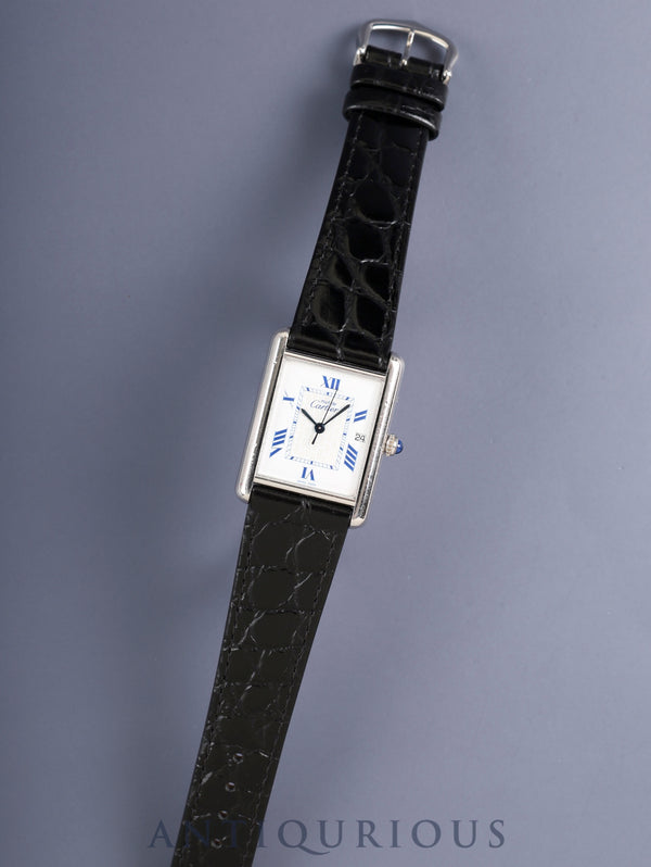 カルティエ マストタンク GM(XL) 2414 クォーツ SV925 革 純正尾錠(SS) ホワイト飛びローマン文字盤(SWISS MADE表記) カルティエブティックにてコンプリートサービス済み