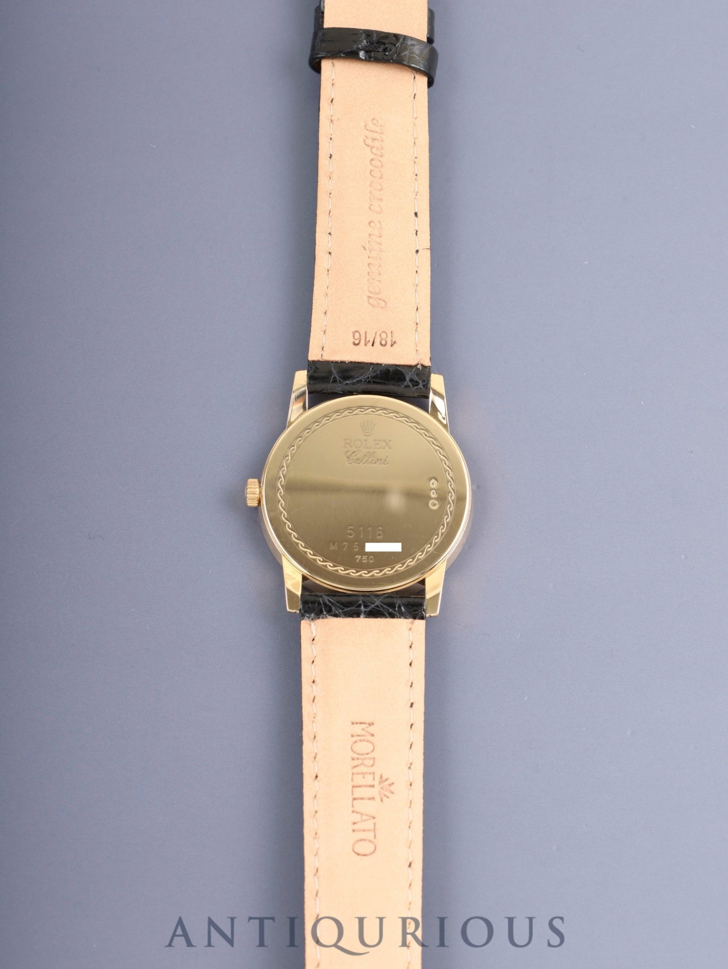 ロレックス チェリーニ 5116/8 手巻き Cal.1602 750YG 革 純正ピンバックル(750)シャンパンギョーシェ文字盤 32mm M番台(2007年~2008年)ケース カードホルダー 冊子 保証書(2008年/個人名修正跡) オーバーホール済み