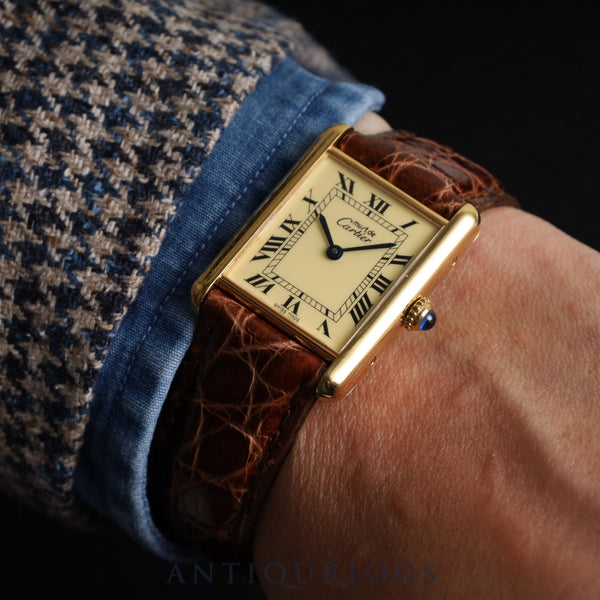 Cartier Must Tank LM 590005 Quartz Leather Genuine buckle (GP) Ivory Roman dial Complete service (full maintenance) completed at Cartier boutique Newly refurbished