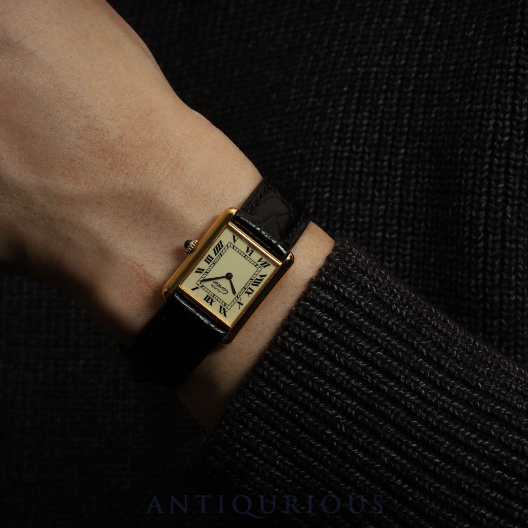 Cartier Must Tank LM 6 182065 Manual Winding Caliber 78-1 SV925 Leather Strap with Genuine GP Buckle Ivory Roman Dial Overhauled