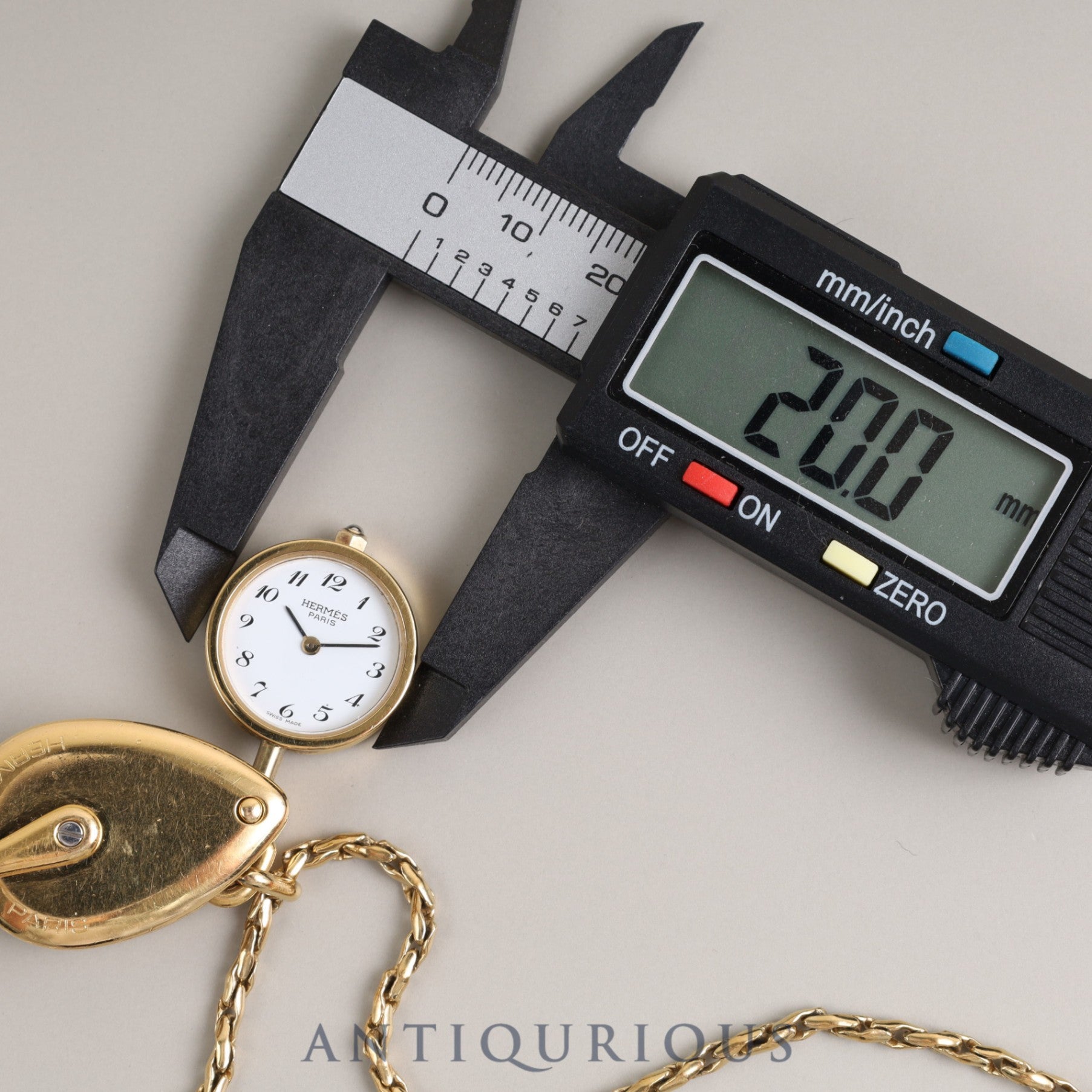 Hermes Pocket Watch Magnifying Glass Quartz GP White Dial