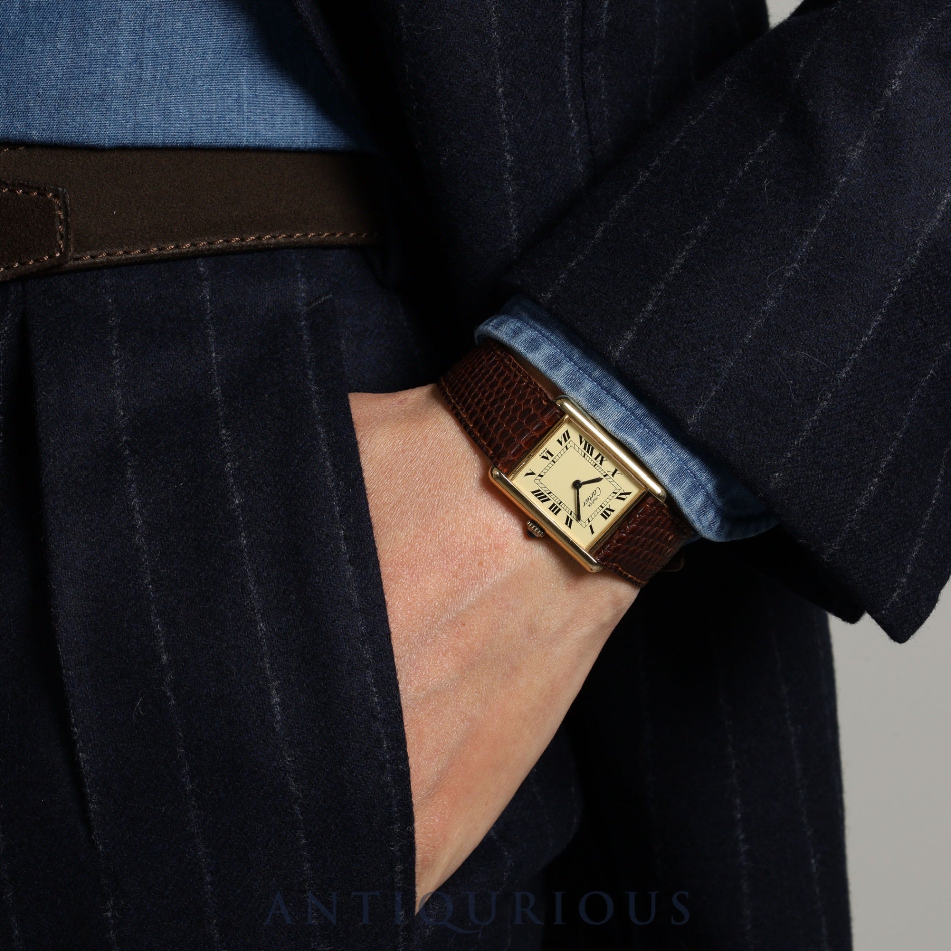 カルティエ マストタンク LM 手巻き Cal.78-1 SV925 純正革ベルト 純正尾錠(GP)アイボリーローマン文字盤 オーバーホール済み