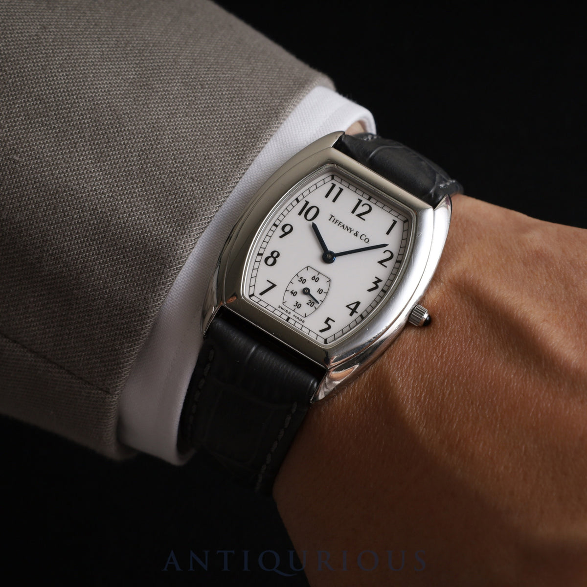 Tiffany Classic Tonneau Small Second 515.1018 Quartz Cal.980-163 SS Leather Genuine Buckle (SS) White Arabic Dial Overhauled