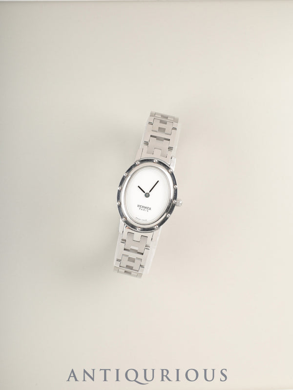 Hermes Clipper Oval CO1.210 Quartz Cal.976.001 SS SS White Guilloche Dial Overhauled