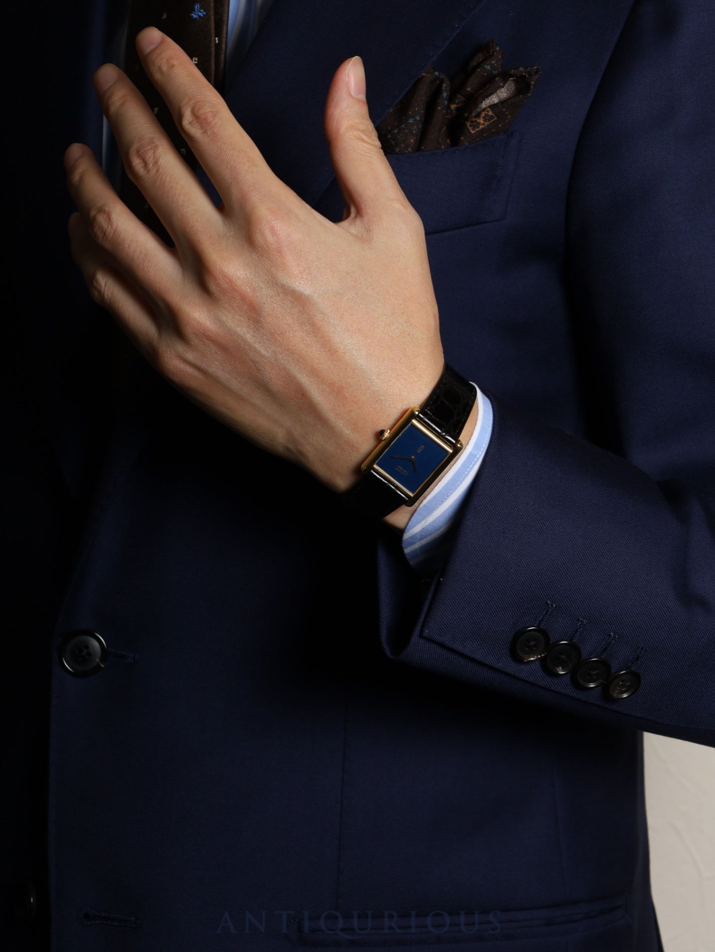 カルティエ マストタンク LM 手巻き Cal.78-1 SV925 革 純正尾錠(GP) ラピスラズリ文字盤(SWISS表記) オーバーホール済み 新品仕上げ済み