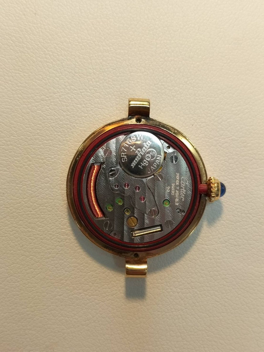 Cartier Must Vendôme VLC SM 590004 Quartz Caliber 90 SV925 Leather Watch with Genuine D-buckle (GP) Opalescent Dial Overhauled