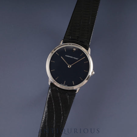 Audemars Piguet Extra Flat Quartz Cal.2612 750 Leather Genuine Buckle (750) Blue Dial Overhauled