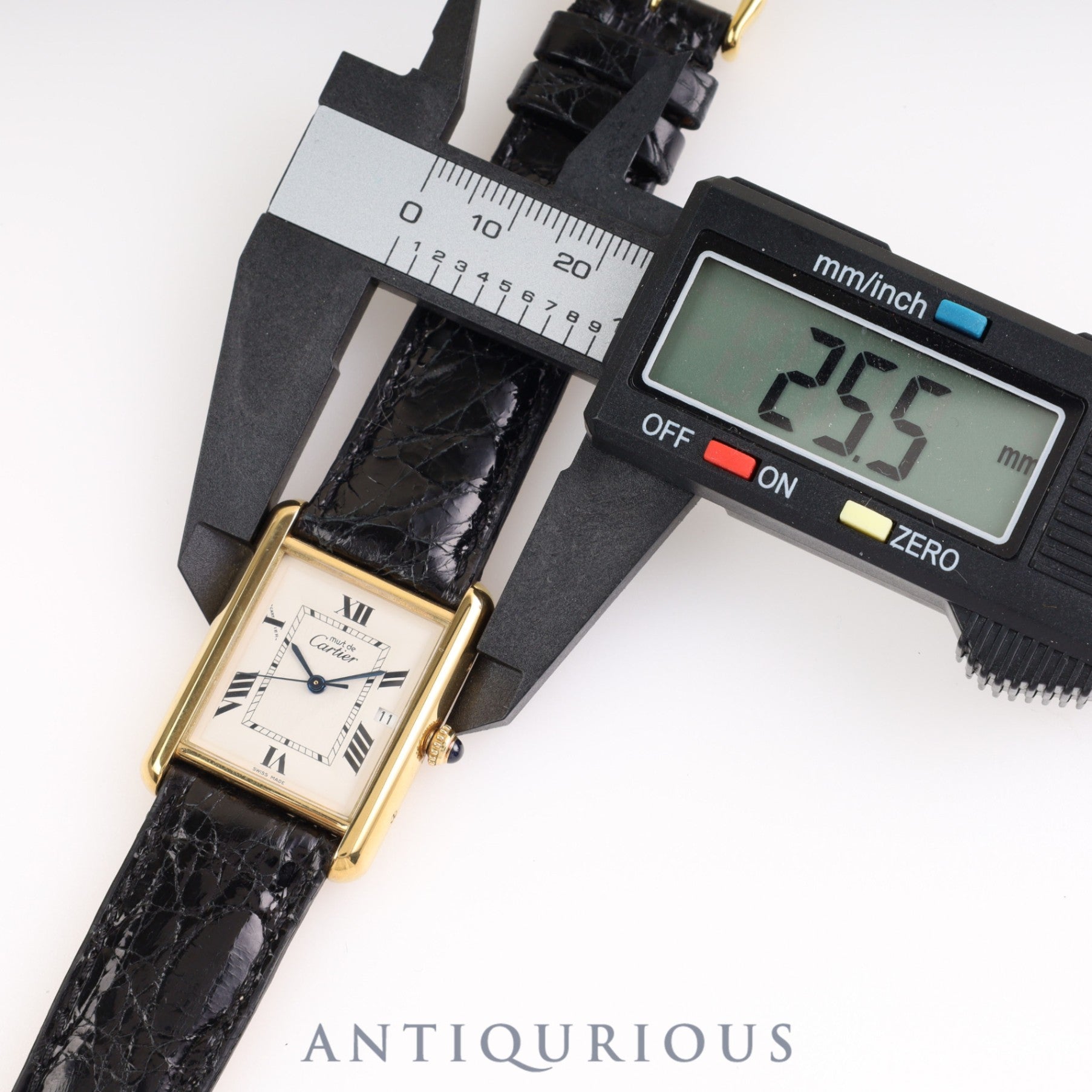 Cartier Must Tank GM (XL) Date QZ 2413 SV925 Leather Genuine Buckle Flying Roman CC Dial Box Warranty (2000)