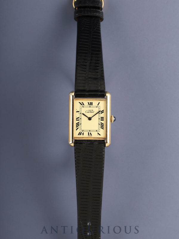 カルティエ マストタンク LM 手巻き SV925 革 純正ピンバックル(GP)アイボリーローマン文字盤(SWISS表記) オーバーホール済み