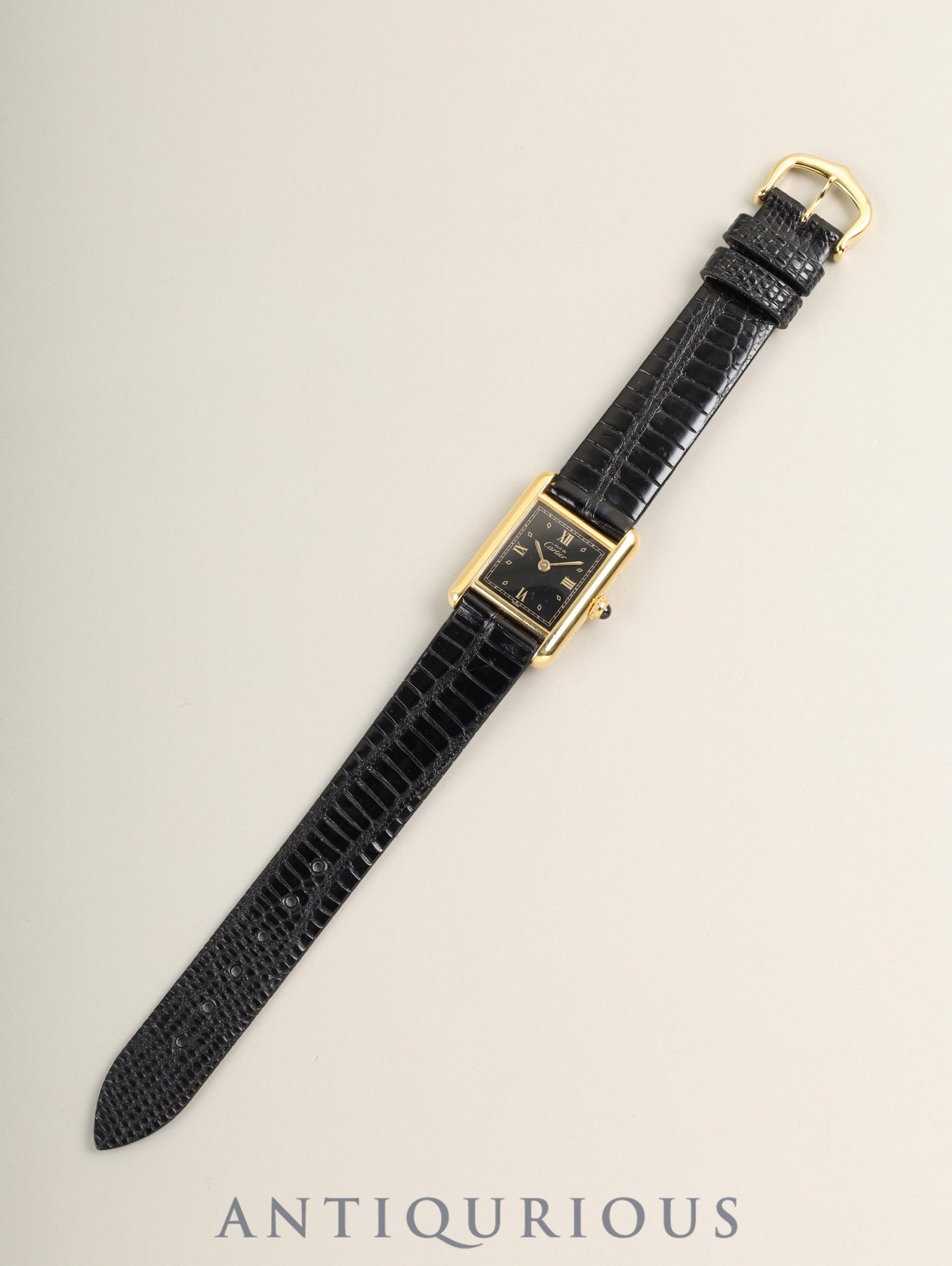 Cartier Must Tank SM 557051 Quartz Cal.057 SV925 Leather Genuine Pin Buckle (GP) Black Roman Dial (SWISS marking) Overhauled Polished