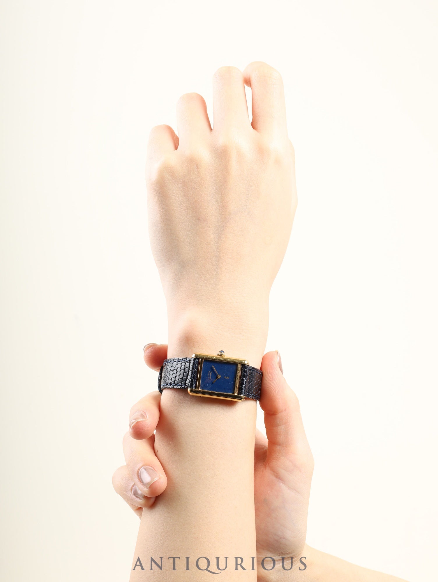 Cartier Must Tank SM Manual Winding Caliber 78-1 SV925 Leather Strap with Genuine GP Buckle, Lapis Lazuli Dial (SWISS Marking), Overhauled