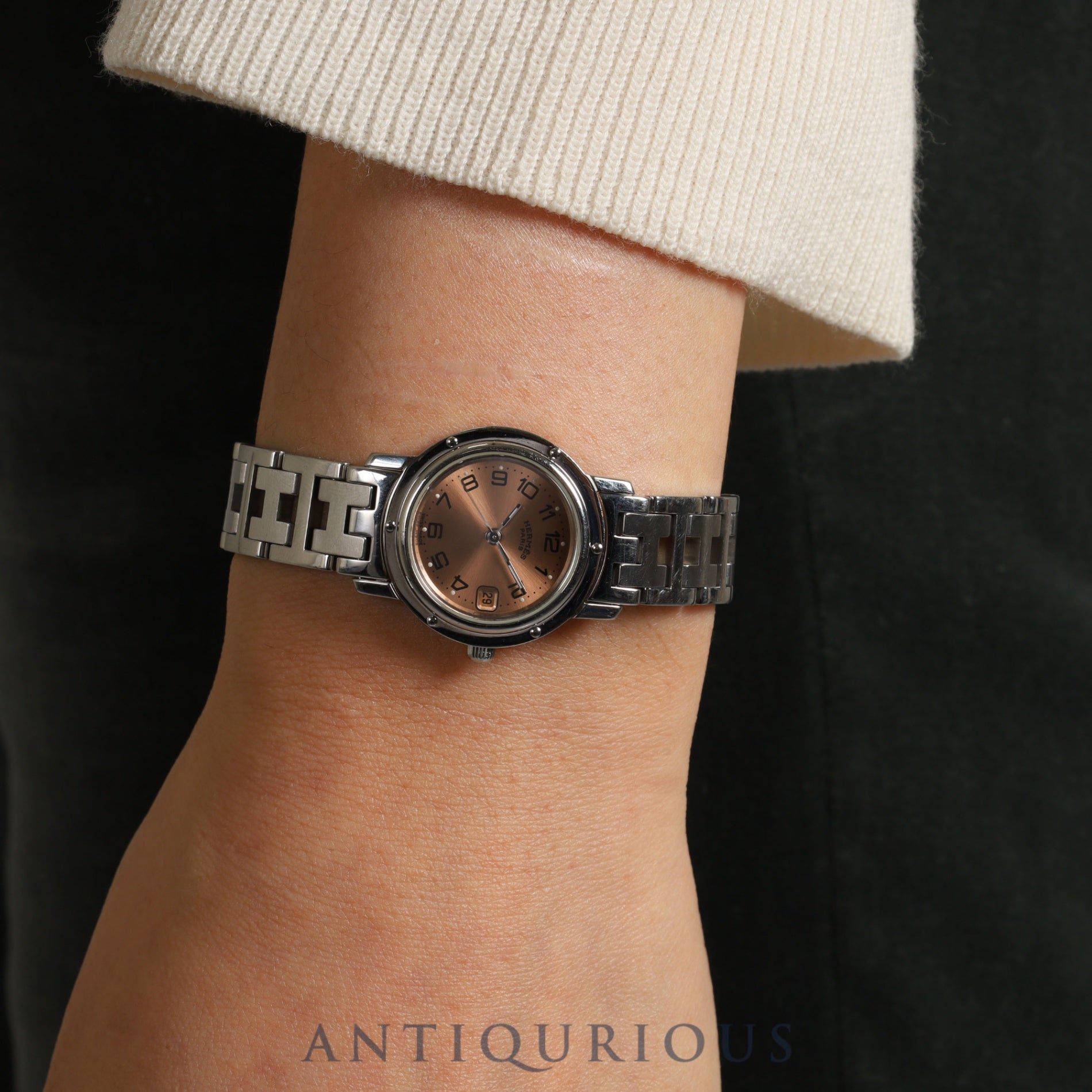 エルメス クリッパー CL4.210 クォーツ SS SS ピンク文字盤 23.8mm オーバーホール済み