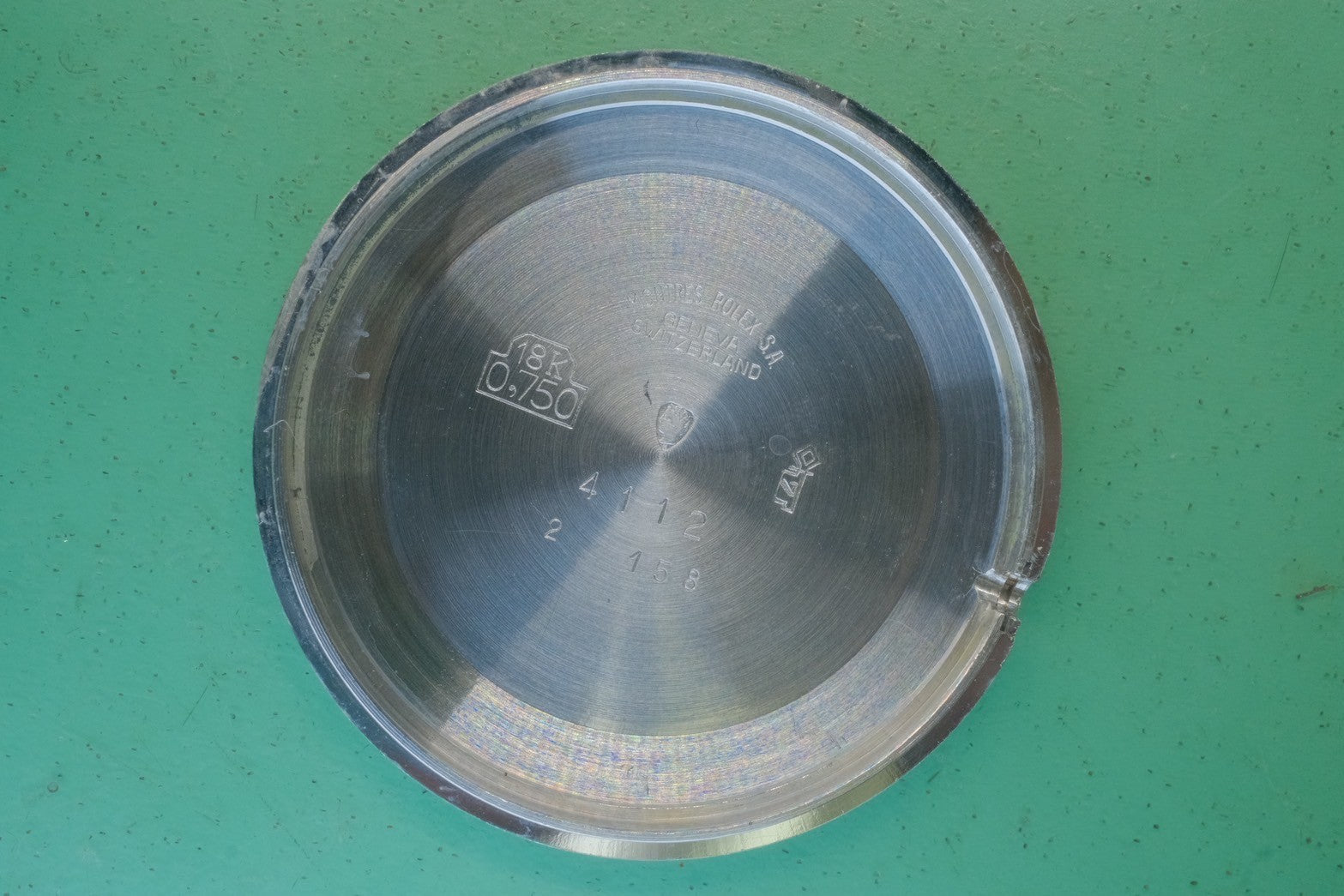 ロレックス チェリーニ 4112 手巻き Cal.1600 750 革 純正尾錠(750) シルバー文字盤 42番台(1974年) 箱 チーフ オーバーホール済み