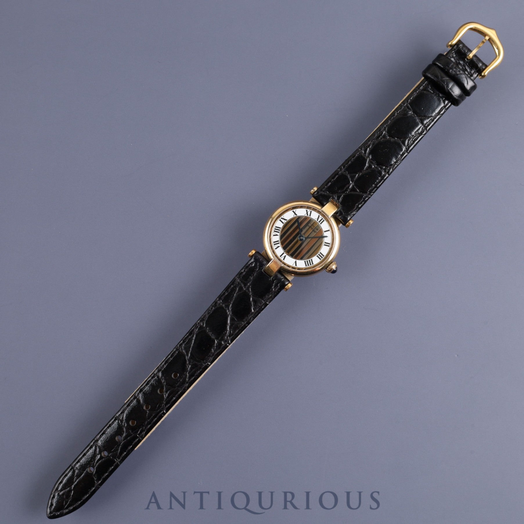 Cartier Must VLC Vendome SM 590004 Quartz SV925 Leather Genuine Buckle (GP) Front Trinity Dial