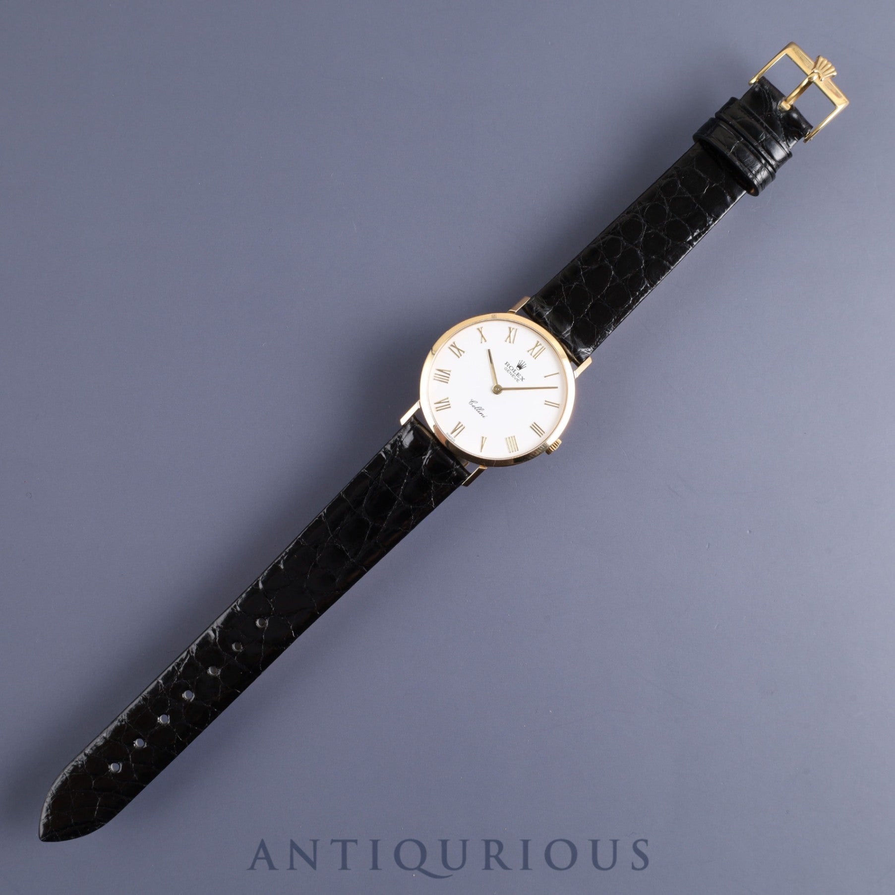 Rolex Cellini 4112 Manual winding Cal.1601 750YG Leather Genuine buckle (GP) White Roman dial 32mm N series (1991) Overhauled