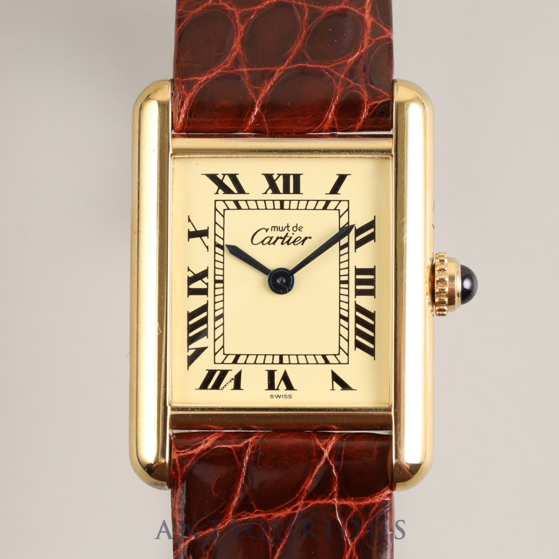 Cartier Must Tank SM 1613 Quartz Cal.057 SV925 Leather Genuine Buckle (GP) Ivory Dial Box Warranty (1996) Overhauled