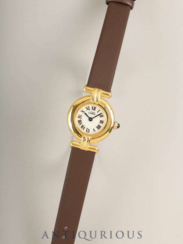 カルティエ マストコリゼ 590002 クォーツ Cal.90 SV925 革 純正ピンバックル(GP)アイボリーローマン文字盤 オーバーホール済み