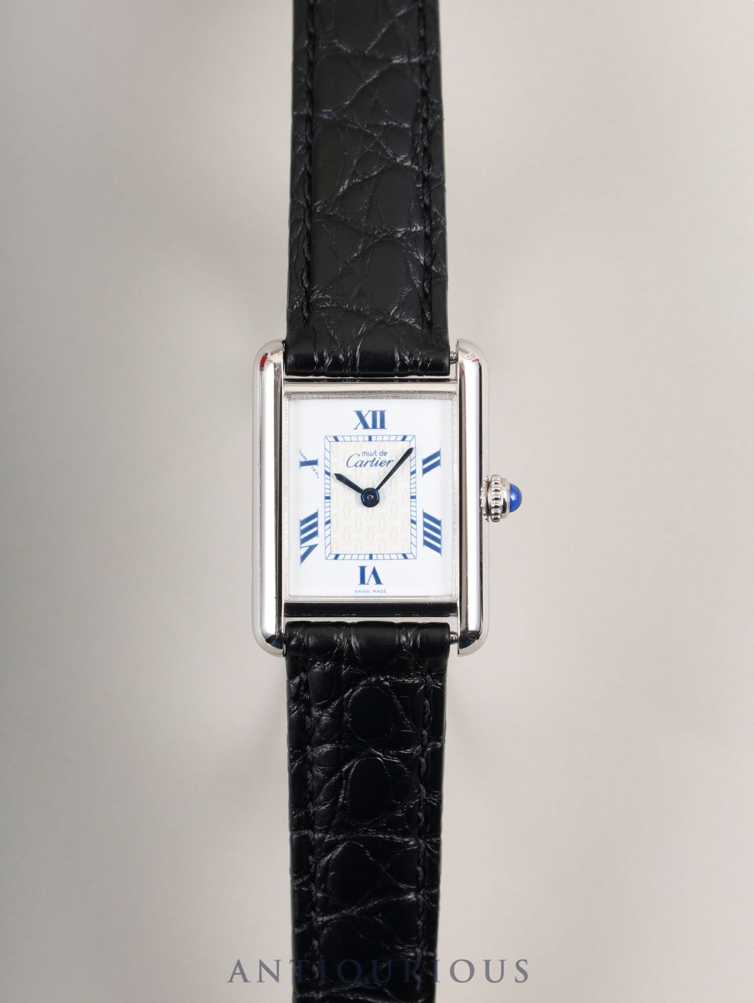 Cartier Must Tank MM W1014054 / 2416 Quartz Caliber 057 SV925 Leather Strap with Genuine D-Clasp (Stainless Steel) White Roman CC Dial (SWISS MADE Marking) Box Overhauled