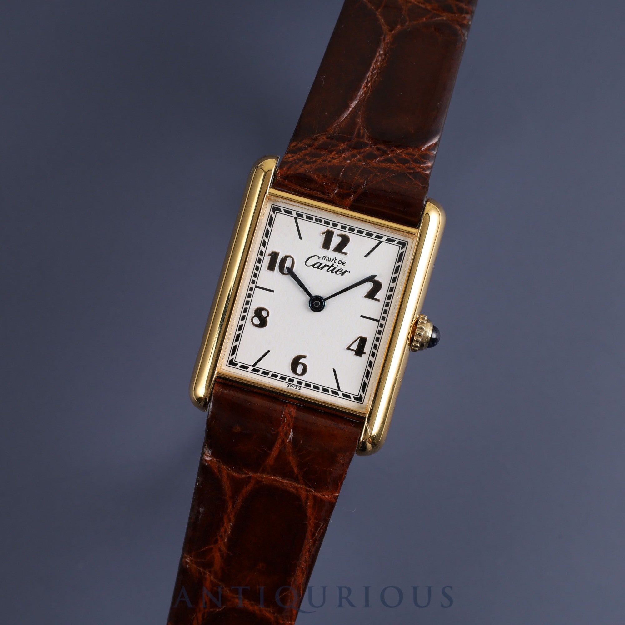 Cartier Must Tank LM QZ 590005 925 Leather Genuine Buckle (GP) Arabic Dial Overhauled