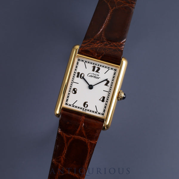 Cartier Must Tank LM QZ 590005 925 Leather Genuine Buckle (GP) Arabic Dial Overhauled