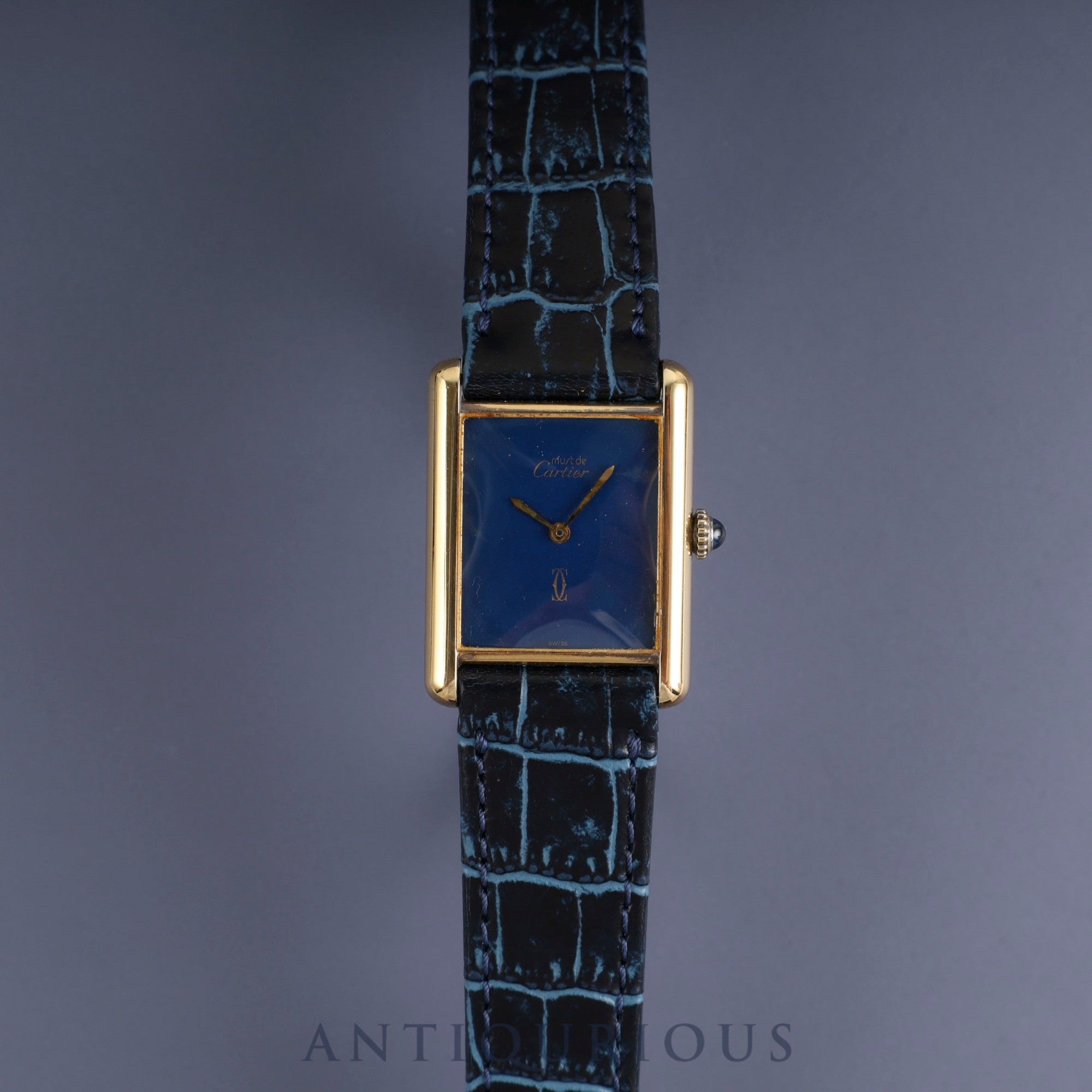 Cartier Must Tank LM Manual Winding Caliber 78-1 SV925 Leather Strap with Genuine GP Buckle, Lapis Lazuli Dial, Circa 1976-1981, Overhauled