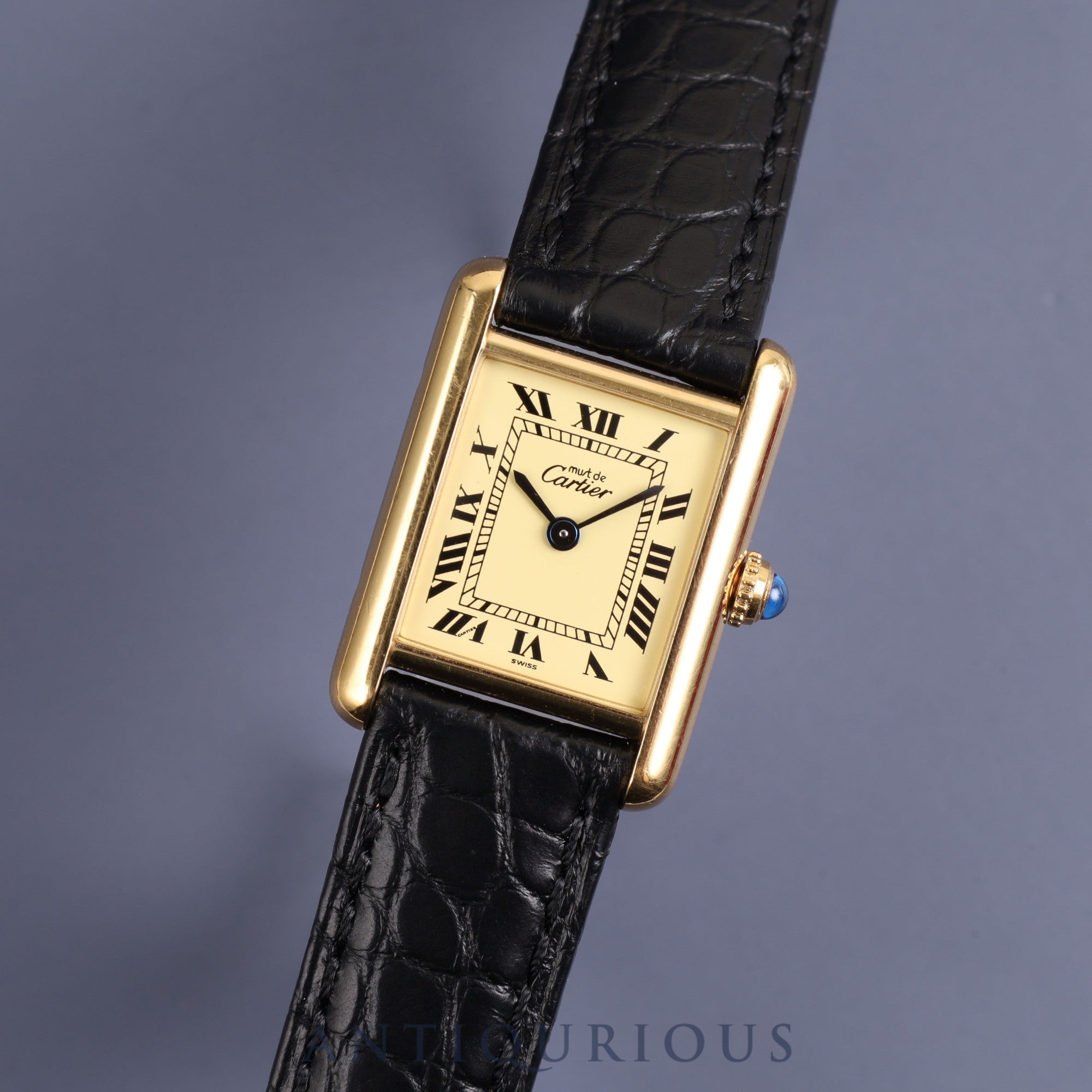 カルティエ マストタンク SM 5057001 クォーツ Cal.057 SV925 革 純正尾錠(GP)アイボリーローマン文字盤 箱 保証書(1992年) オーバーホール済み