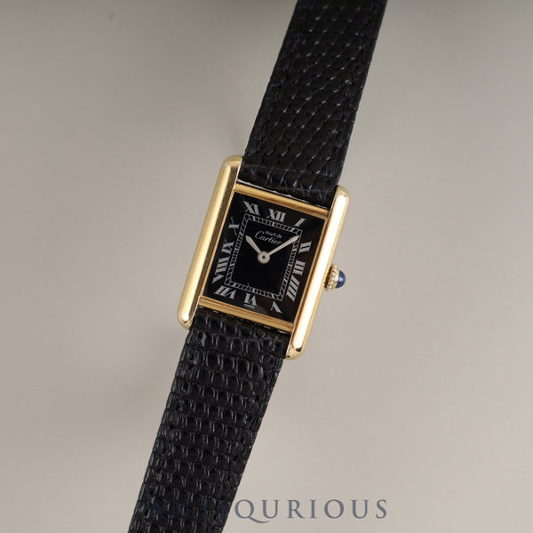 Cartier Must Tank SM Manual Winding Cal. 78-1 SV925 Leather Genuine Buckle (GP) Black Roman Dial Warranty Overhauled