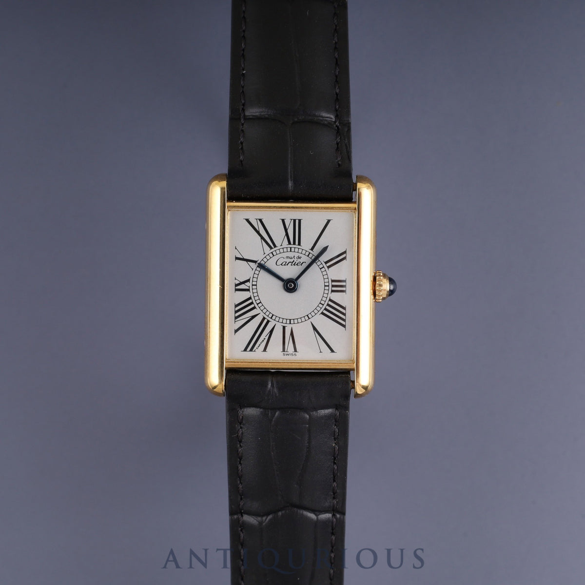 Cartier Must Tank LM W1005654 /590005 Quartz Caliber 90 SV925 Leather Watch with Genuine D-buckle (GP) Opalescent Dial Circa 1982-Circa 1995 Overhauled