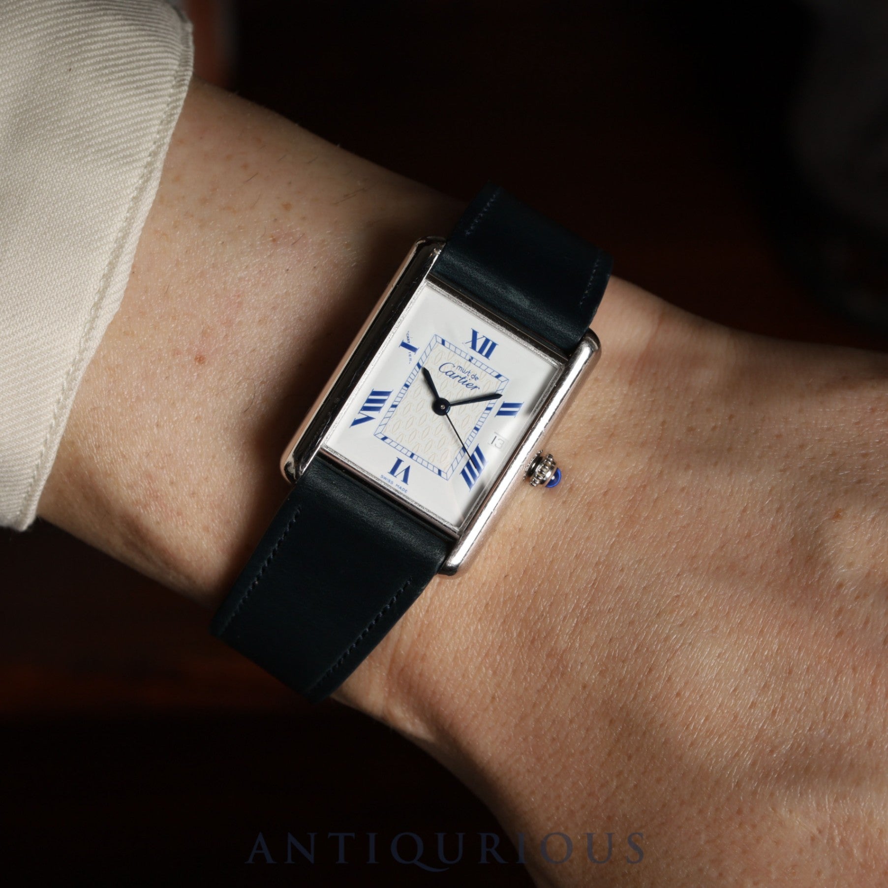 Cartier Must Tank GM (XL) 2414 Quartz Movement, SV925 Leather, Aftermarket Buckle (Stainless Steel), White Roman Dial (SWISS MADE Marking), Completely Serviced at a Cartier Boutique