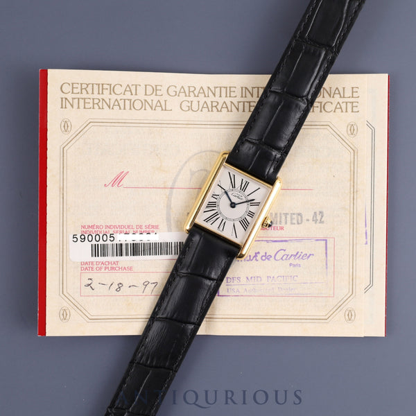 Cartier Must Tank LM W1005654 / 590005 Quartz Cal.690 SV925 Leather Genuine D-buckle (GP) Opalan dial Warranty (1997) Overhauled and refinished to like new condition