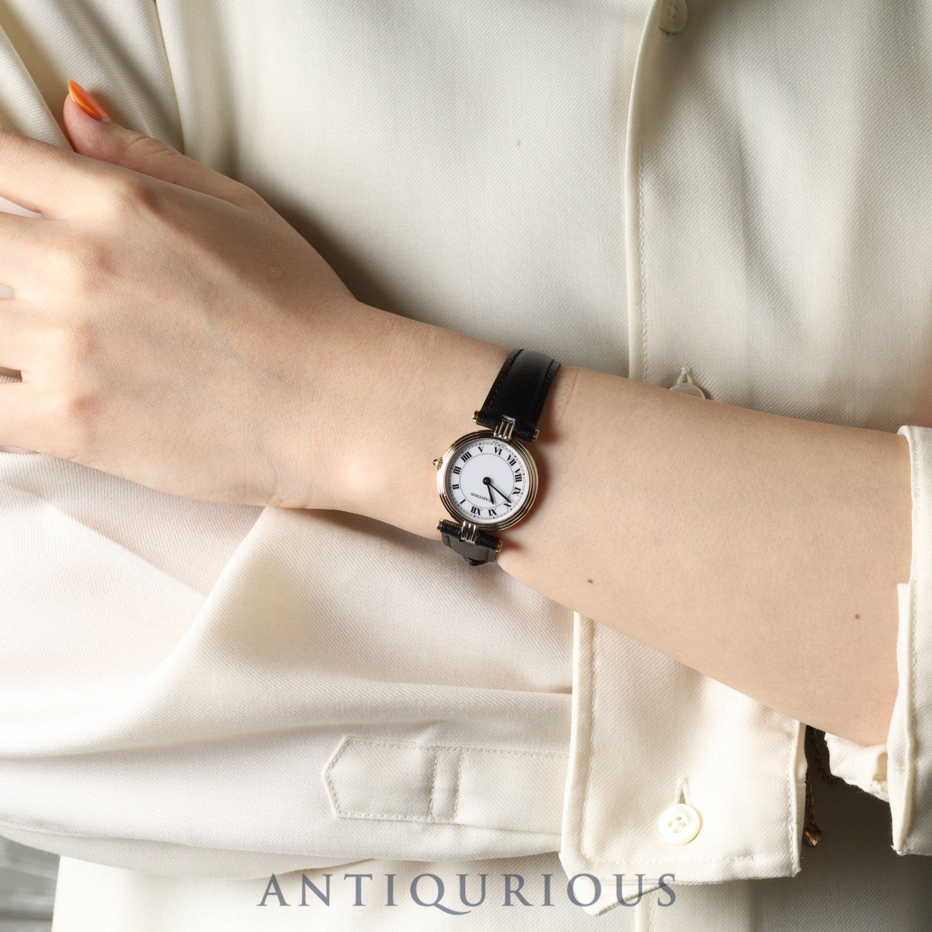 Cartier Vendôme VLC SM Trinity 81004 Quartz 750 Leather Watch with Genuine GP Buckle, White Roman Dial, Completely Serviced at a Cartier Boutique