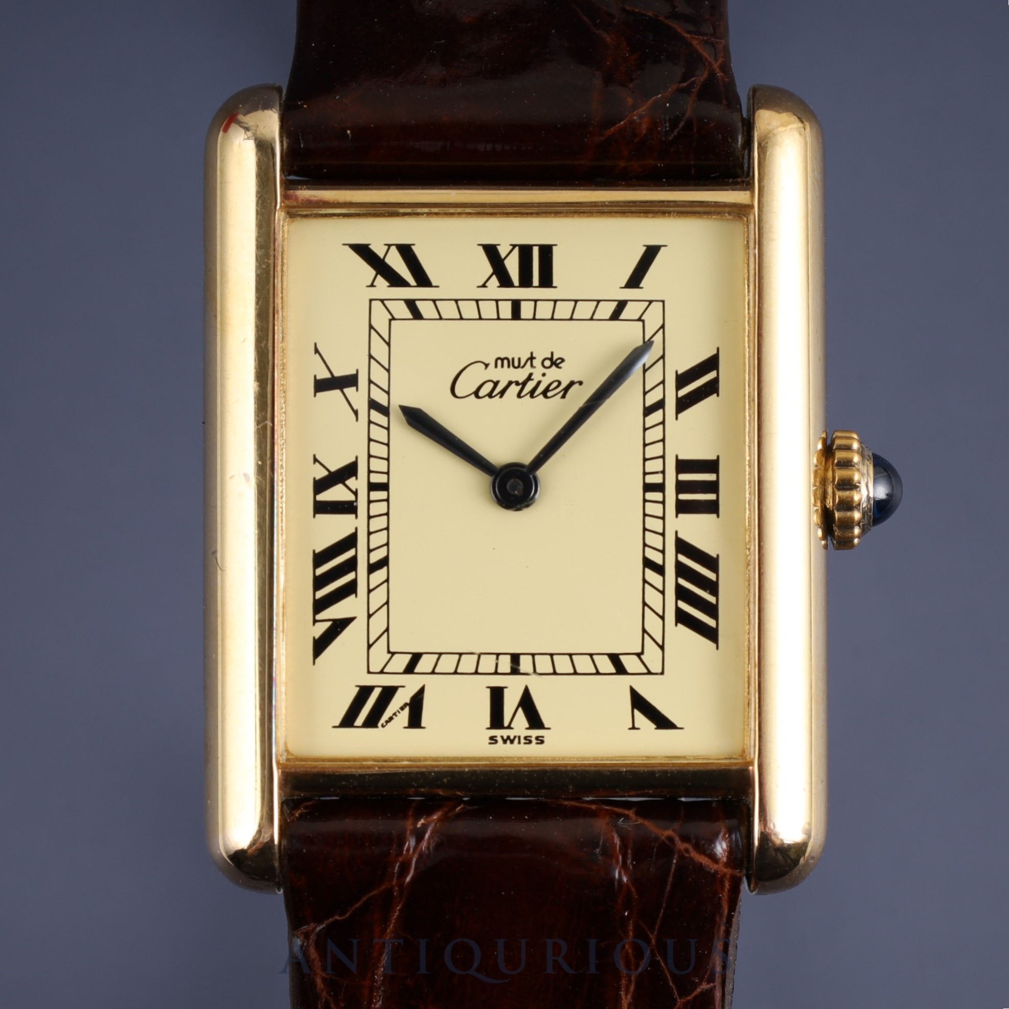 Cartier Must Tank LM 1974213 Manual winding Cal.78-1 SV925 Leather Genuine buckle (GP) Ivory Roman dial Box International lifetime warranty (1978) Overhauled