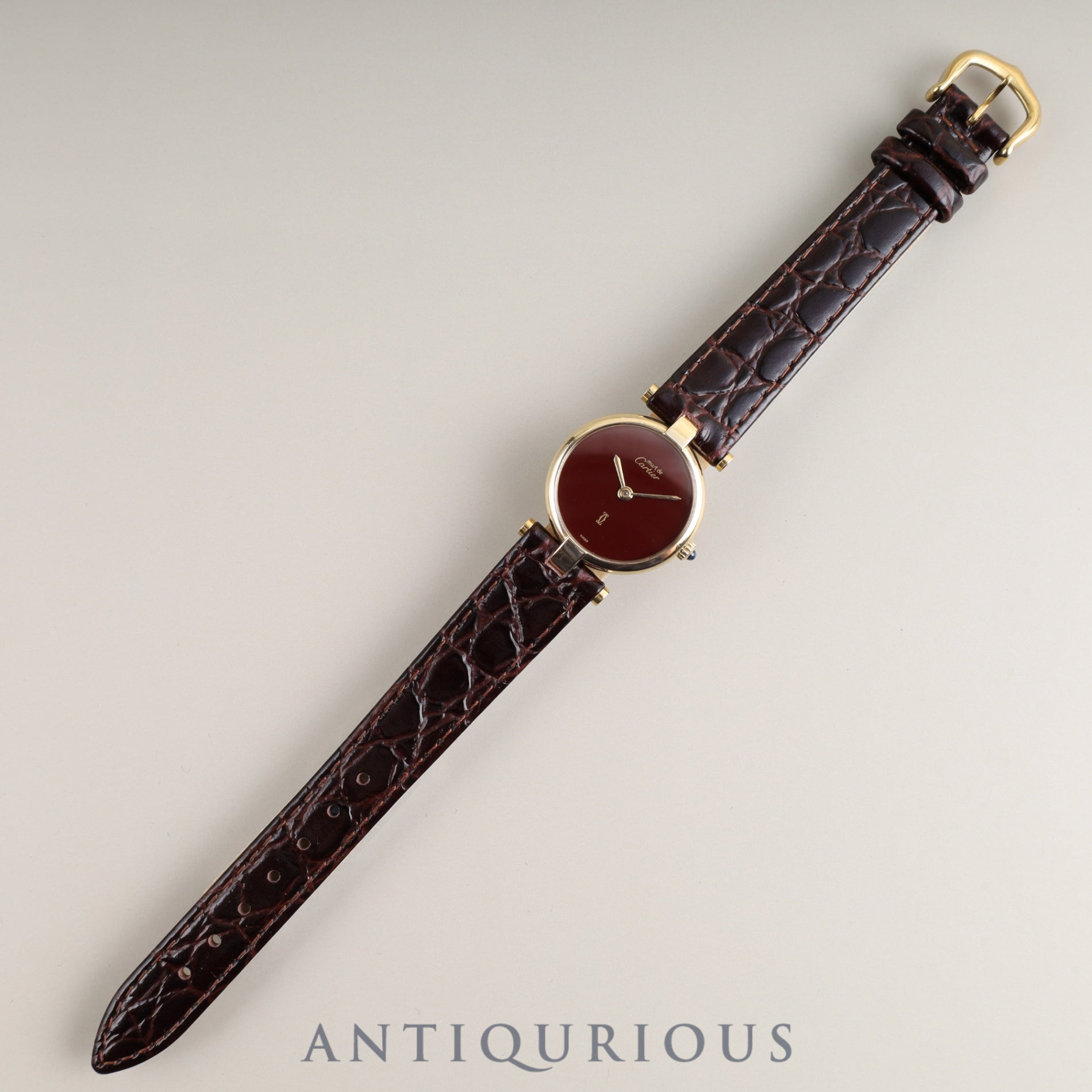 カルティエ マスト ヴァンドーム VLC SM クォーツ Cal.81 SV925 革 純正尾錠(GP) ガーネットダイヤル ボルドー文字盤 24mm 純正替えベルト オーバーホール済み