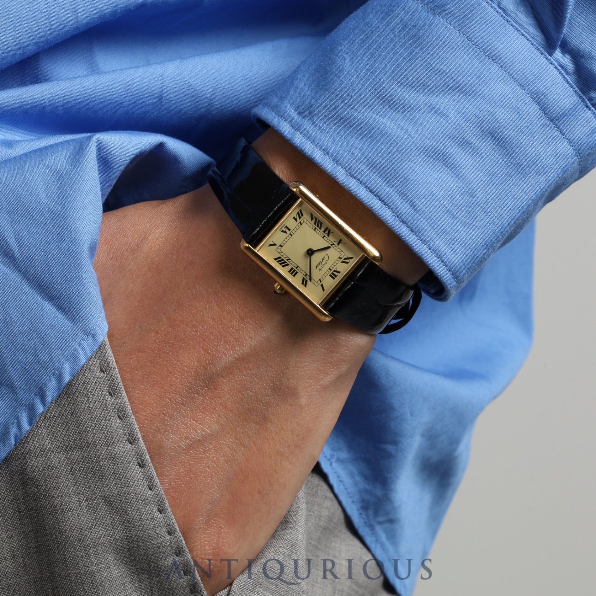 Cartier Must Tank LM 6 81006 Quartz Cal.81 SV925 Leather Genuine Buckle (GP) Ivory Roman Dial Overhauled