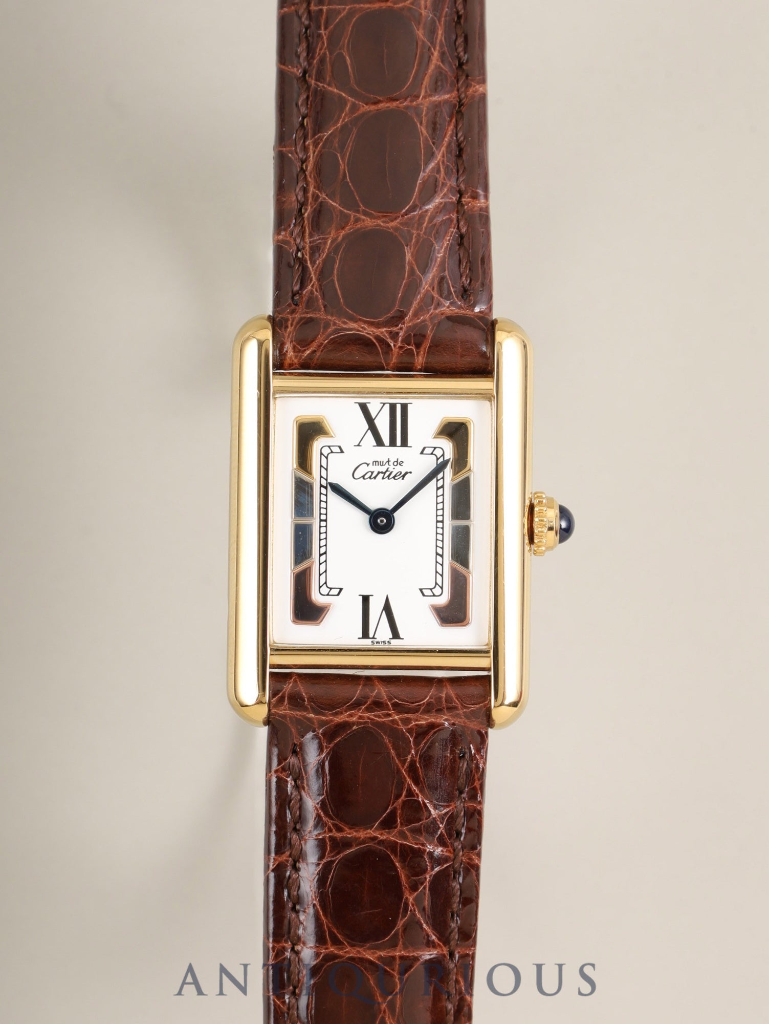 Cartier Must Tank SM 5057001 Quartz Cal.057 SV925 Leather Genuine Deployant Buckle (GP) Trinity Dial (SWISS marking) Box Genuine Leather Strap Included Overhauled