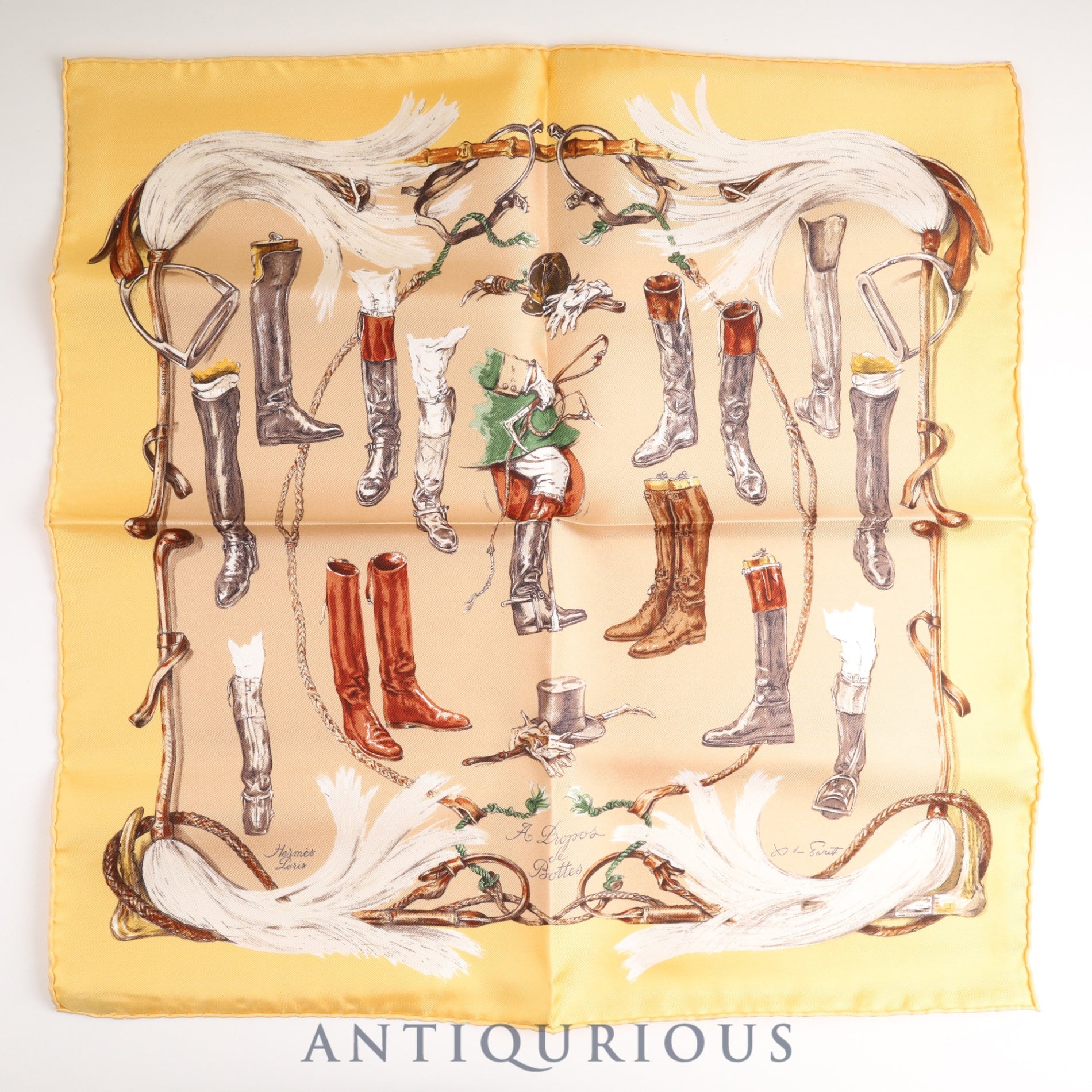 エルメス スカーフ カレ45 A PROPOS DE BOTTES ブーツ柄 SILK100% 箱 カード