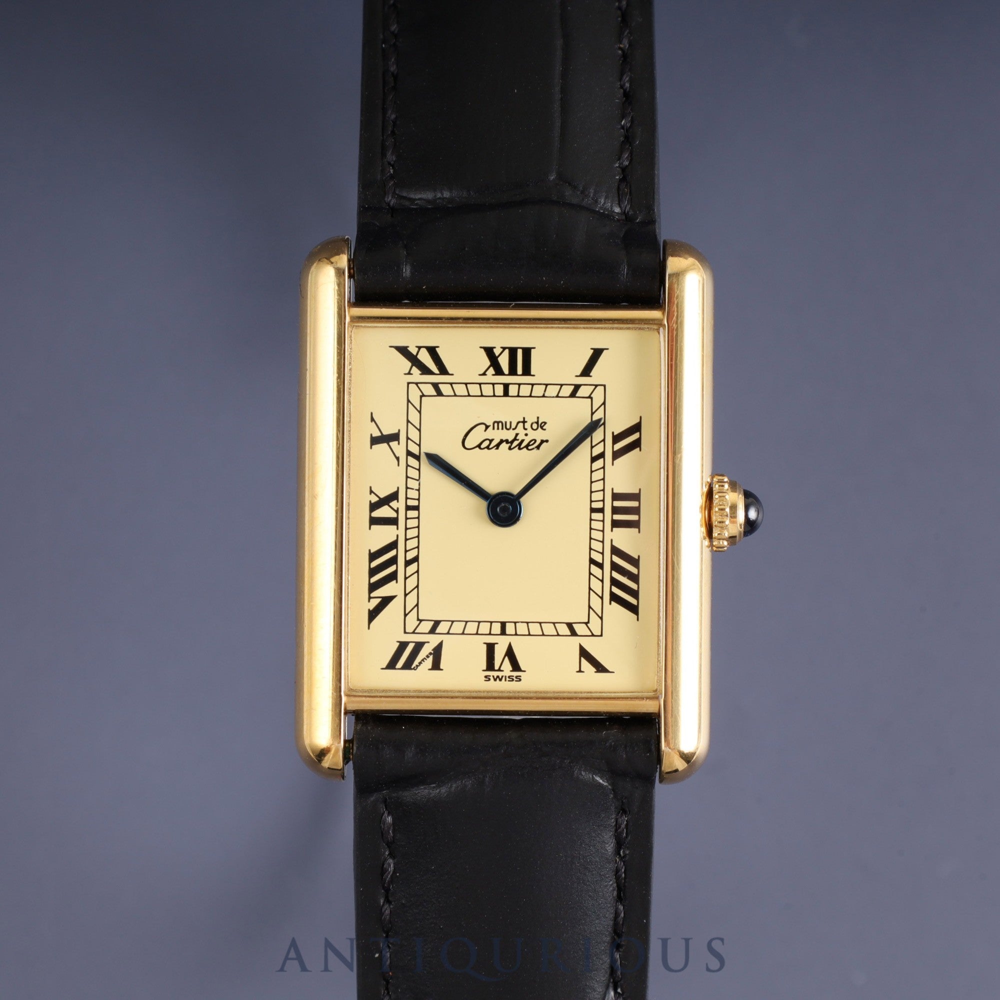 Cartier Must Tank LM 1615 / W1002754 Quartz Cal.90 SV925 Leather Genuine D-buckle (GP) Ivory Roman dial Box Booklet Warranty (1997)