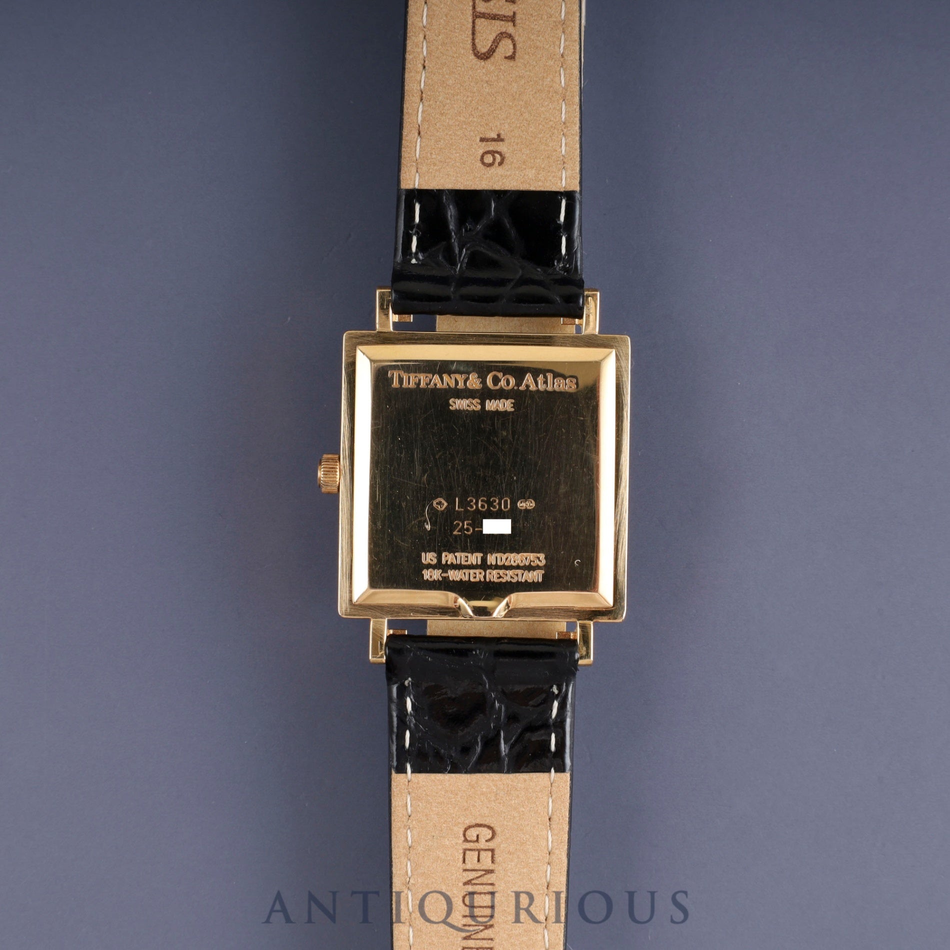Tiffany Atlas Square T976 001 L3630 Quartz Cal.976.001 750 Leather Genuine buckle (GP) Gold dial Box Case Booklet Warranty (1996) Overhauled