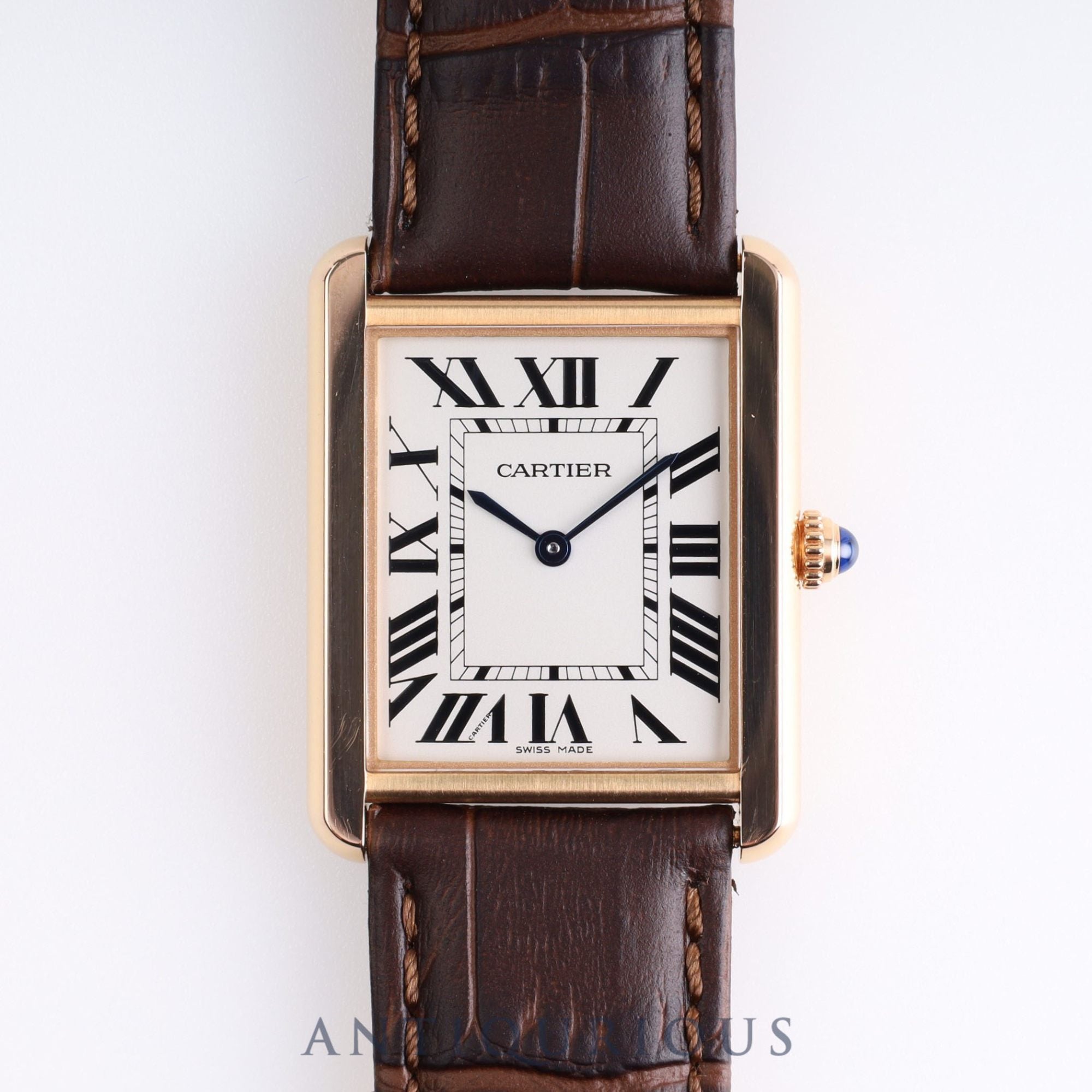 Cartier Tank Solo LM QZ W5200025 / 3167 PG/SS Leather Genuine Buckle (750) Silver Dial
