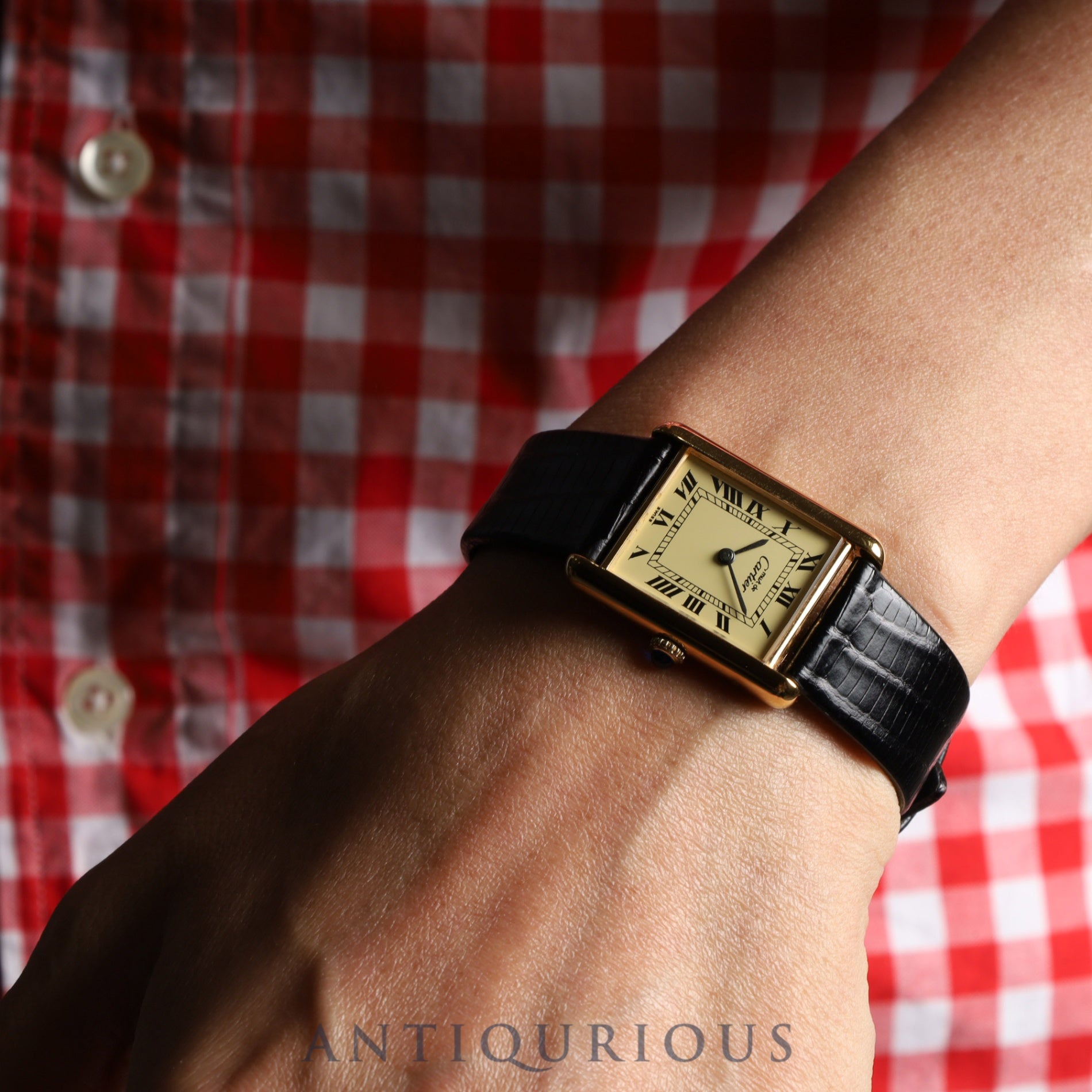 Cartier Must Tank LM Manual winding Cal.78-1 SV925 Leather Genuine buckle (GP) Ivory Roman dial Overhauled