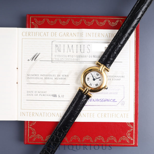 Cartier Must Colisee W1009954/1902 Quartz Cal.90 SV925 Leather Genuine D Buckle (GP) White Roman CC Dial Warranty (1999) Overhauled