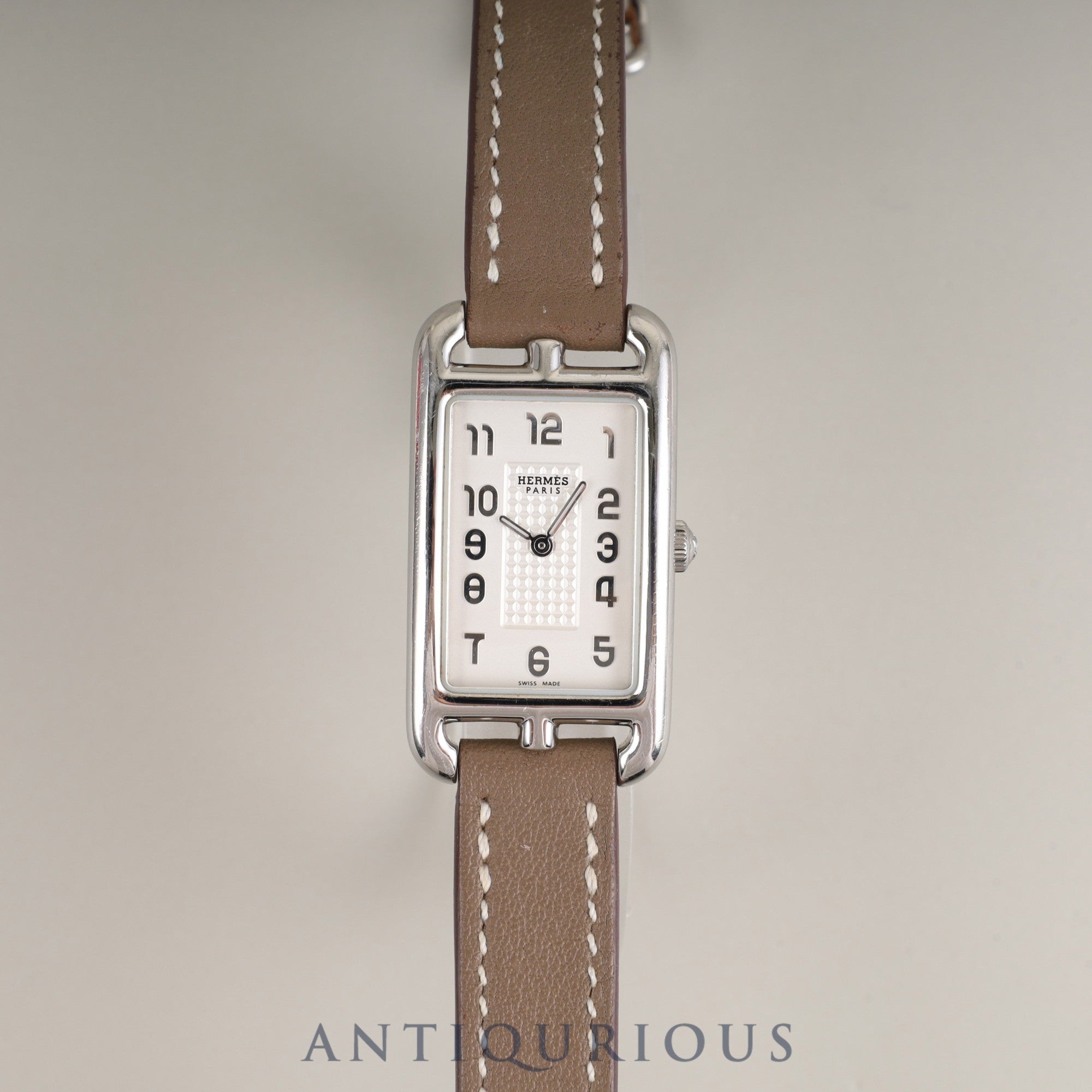 Hermès Nantucket NA2.210 Quartz Cal.280.002 Stainless Steel Watch with Genuine Leather Strap (R Stamp: 2014) and Genuine Stainless Steel Buckle. Silver Dial. Overhauled.
