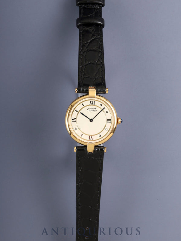 カルティエ マスト ヴァンドーム VLC LM 590003 クォーツ Cal.90 SV925 革 純正ピンバックル(GP)アイボリー4点ローマン文字盤 オーバーホール済み