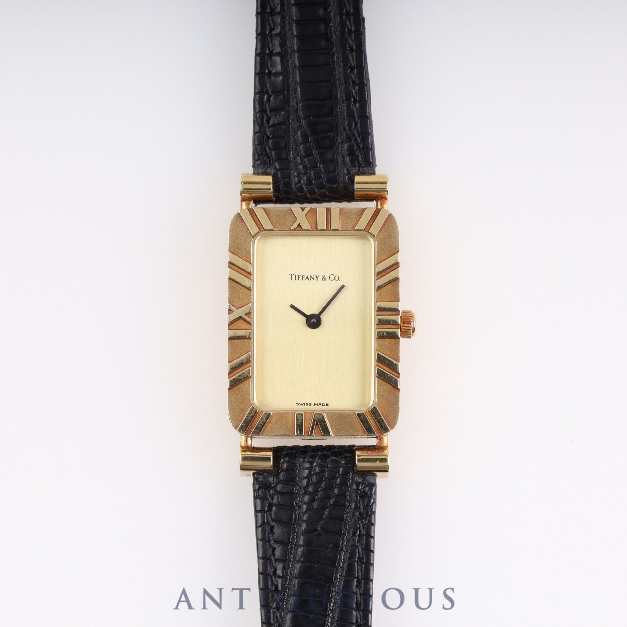 Tiffany Atlas YG CASE Quartz Cal.976 001 YG Leather Champagne Dial Box