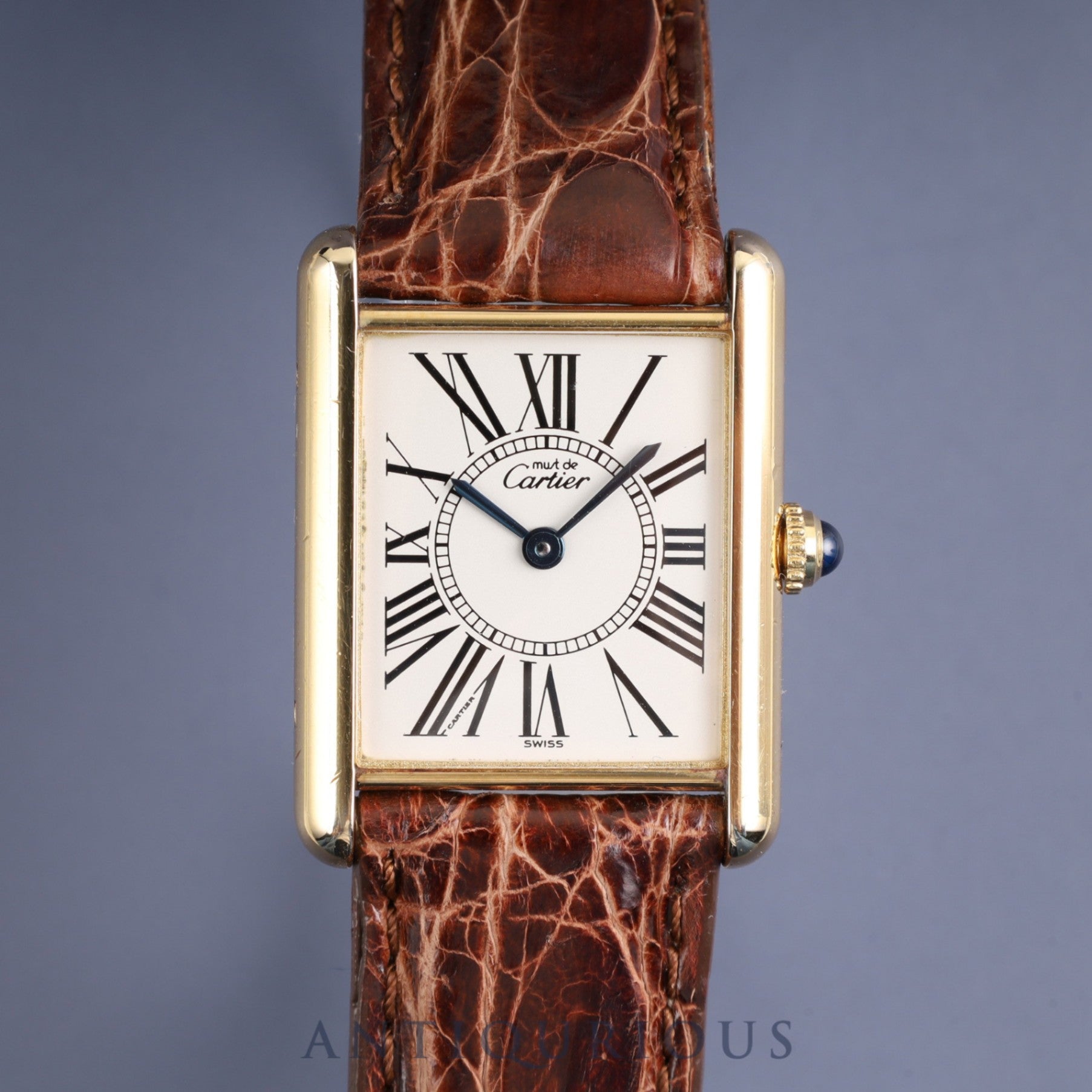 Cartier Must Tank LM W1005654 / 590005 Quartz Caliber 90 SV925 Leather Strap with Genuine GP Buckle, Opalescent Dial, Overhauled