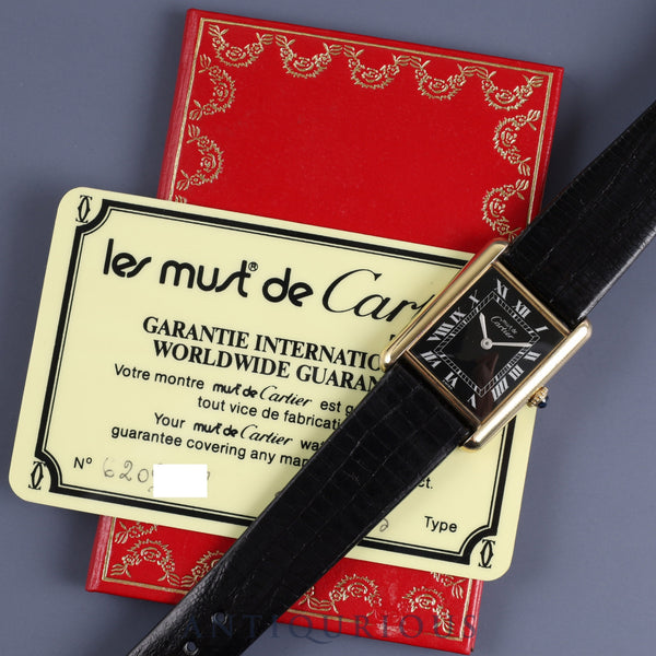 Cartier Must Tank LM 81974913 Manual winding Cal.78-1 Leather Genuine buckle (GP) Black Roman dial Warranty (no date) Overhauled