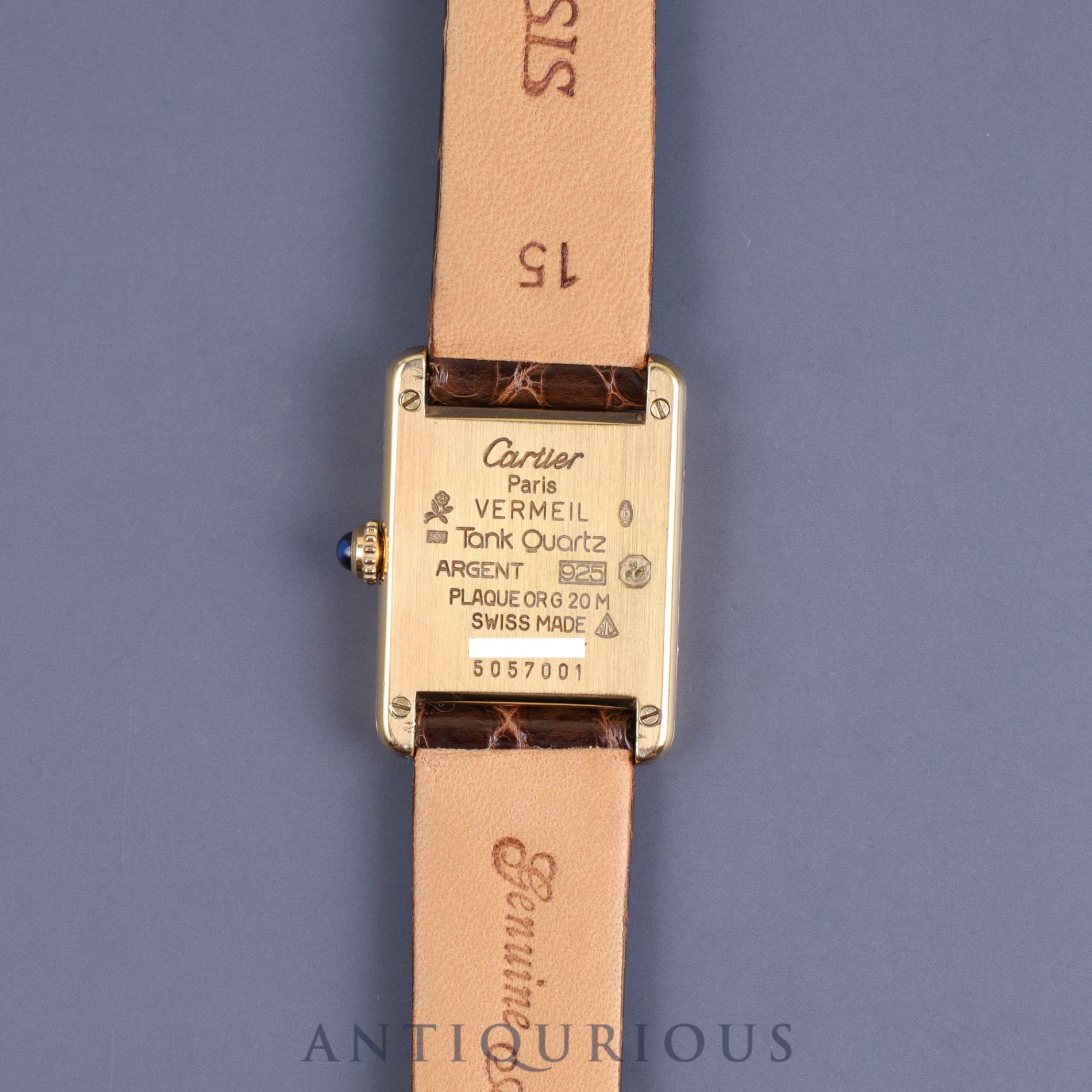 Cartier Must Tank SM W1005554 / 5057001 Quartz Cal.057 SV925 Leather Genuine Buckle (GP) Opalan Dial Mid 1980s - 1994 Overhauled