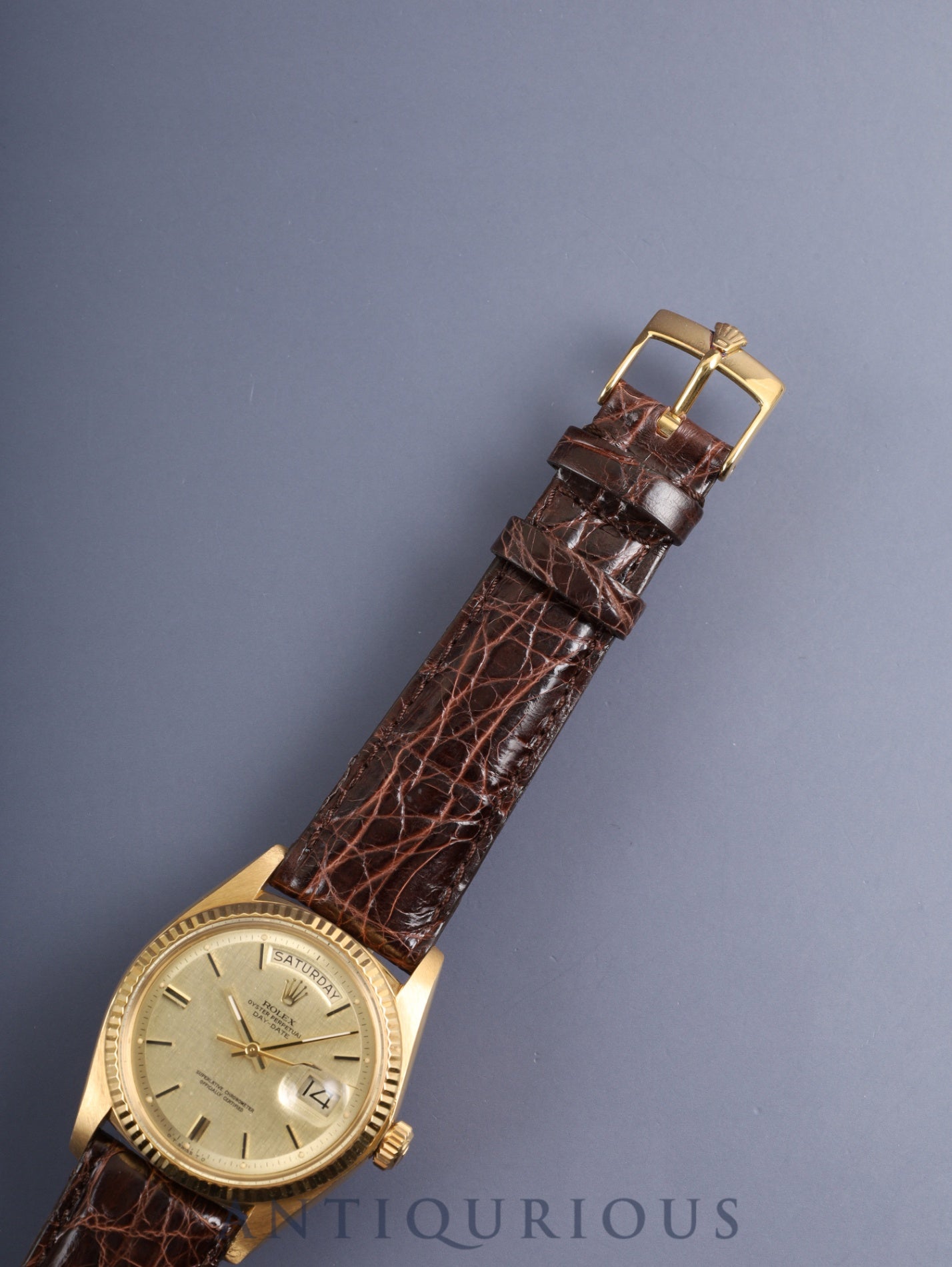 ロレックス デイデイト 1803 自動巻き Cal.1556 750YG 革 純正ピンバックル(GP)シグマダイアル シャンパン文字盤 34番台(1971年)オーバーホール済み