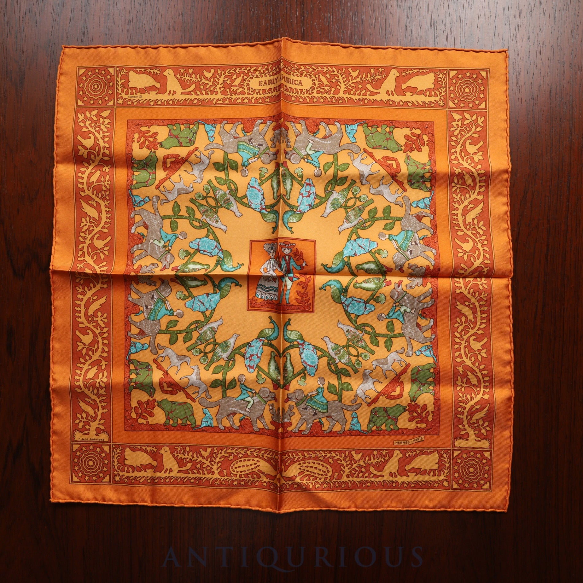 エルメス スカーフ カレ45 古き良きアメリカ SILK100%