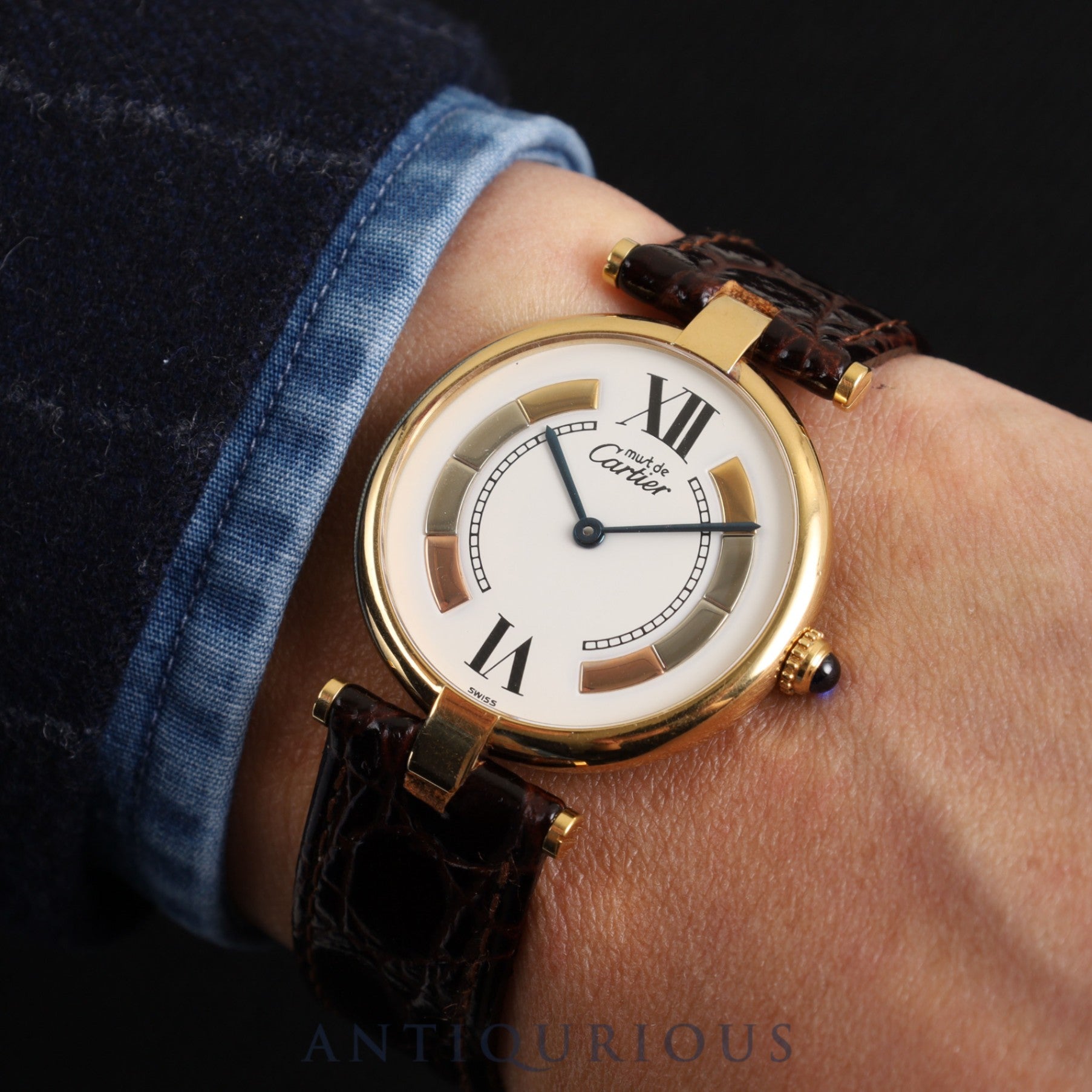 カルティエ マスト ヴァンドーム VLC LM W1006454 / 590003 クォーツ Cal.90 SV925 革 純正尾錠(GP)トリニティ文字盤 オーバーホール済み
